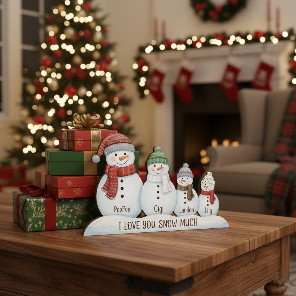 Personalized Snowman Family Wooden Block – Custom Name Christmas Decoration