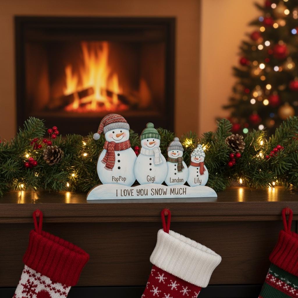 Personalized Snowman Family Wooden Block – Custom Name Christmas Decoration
