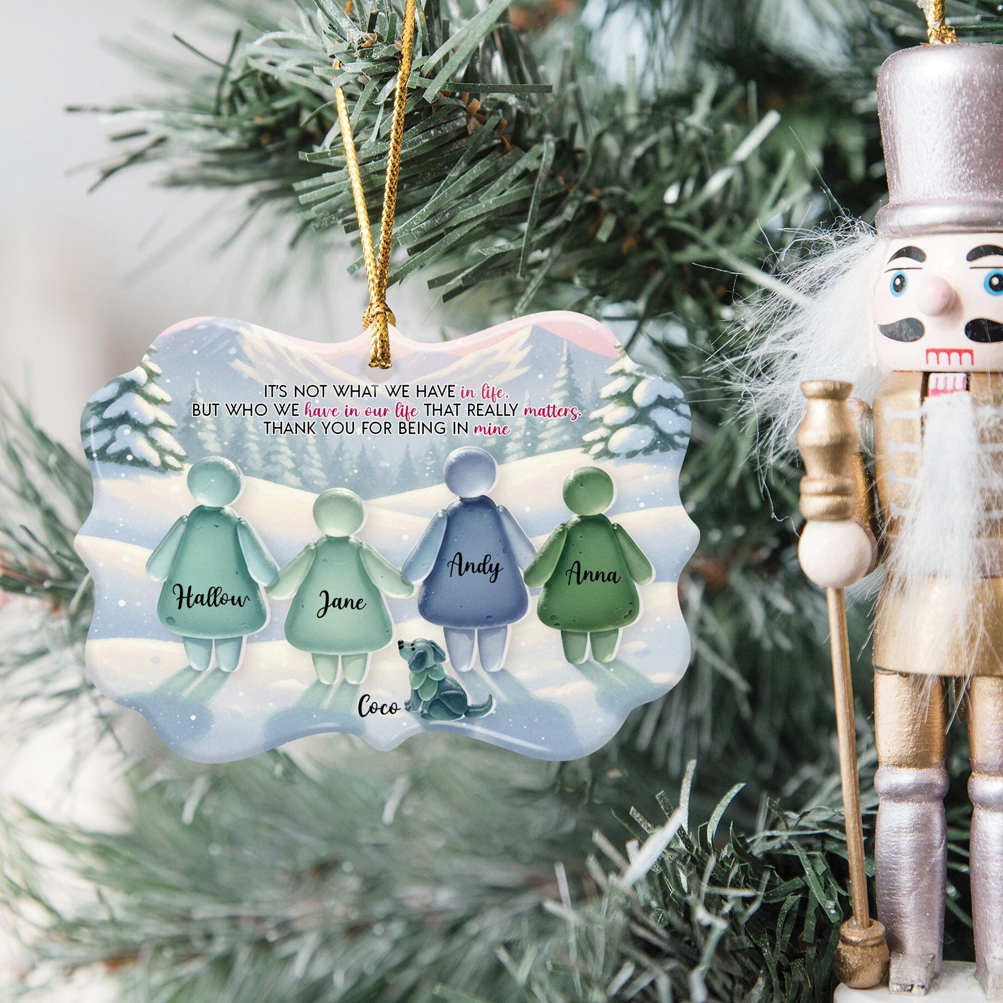 Personalized Family Ceramic Christmas Ornament with Acrylic Accent