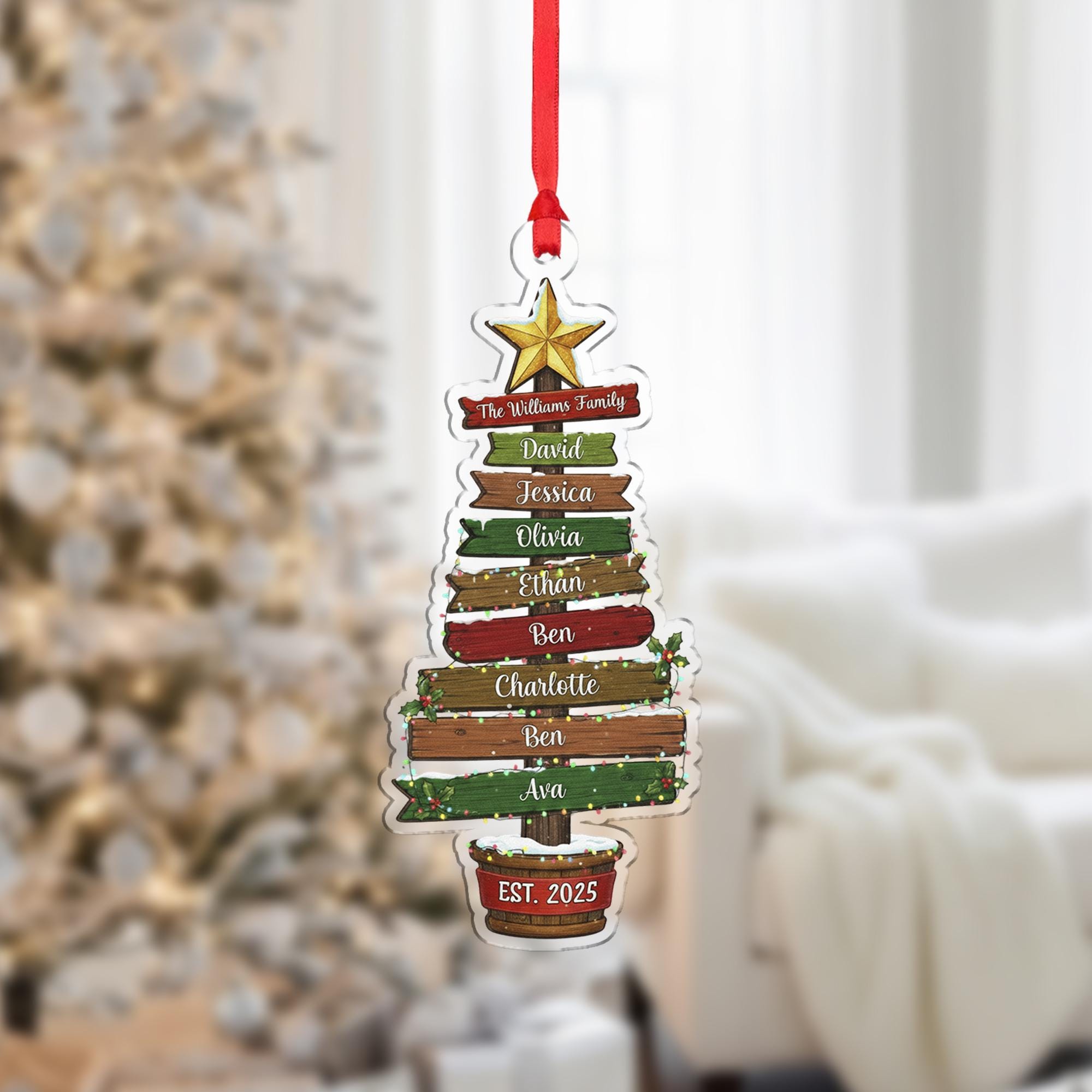 Personalized Christmas Tree Ornament: Family Name & Member Names