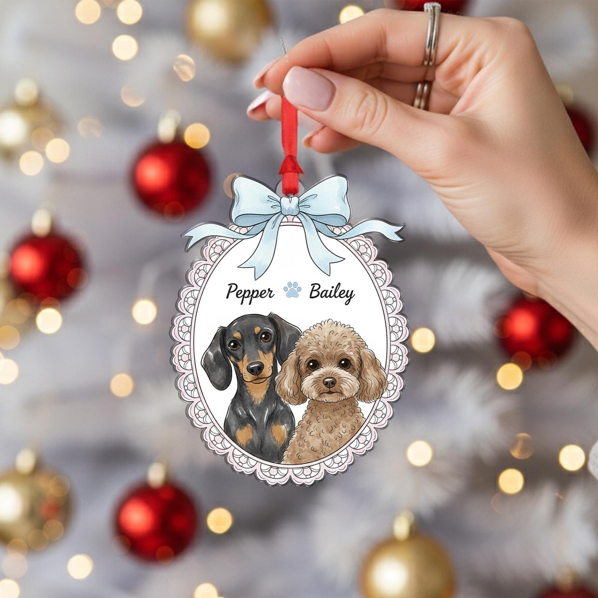 Personalized Dog Portrait Ornament — Hanging Pet Keepsake — Name Customization