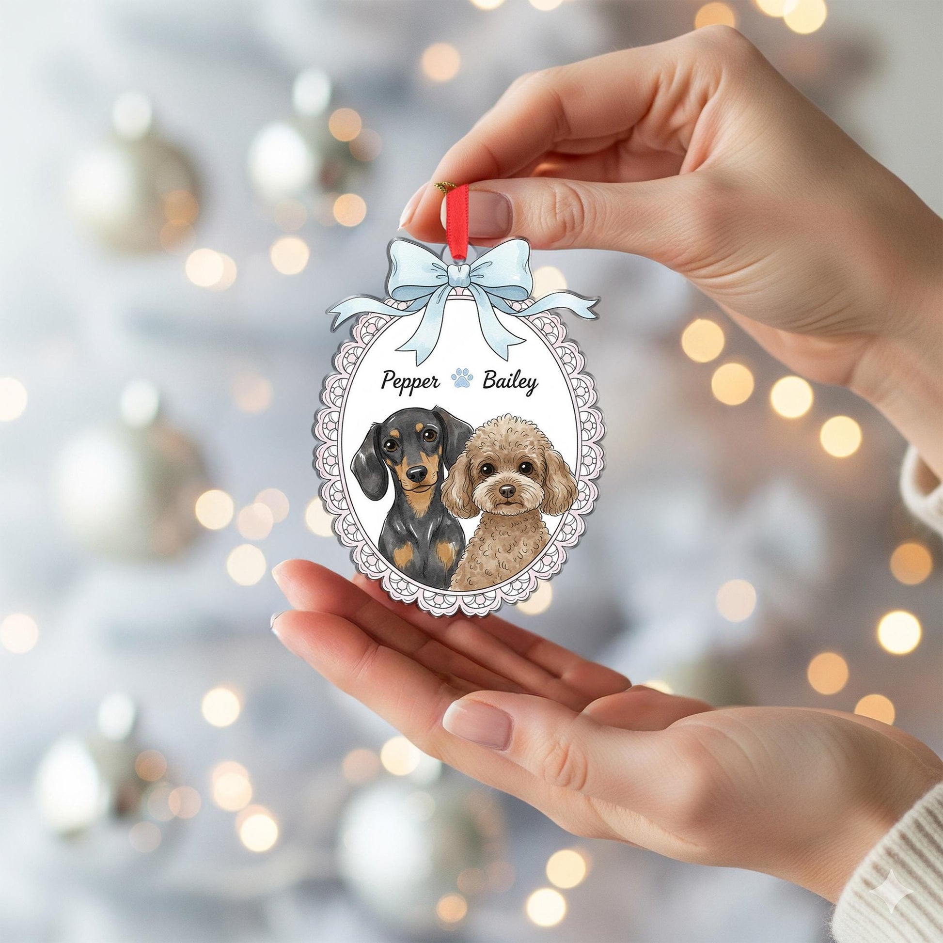 Personalized Dog Portrait Ornament — Hanging Pet Keepsake — Name Customization