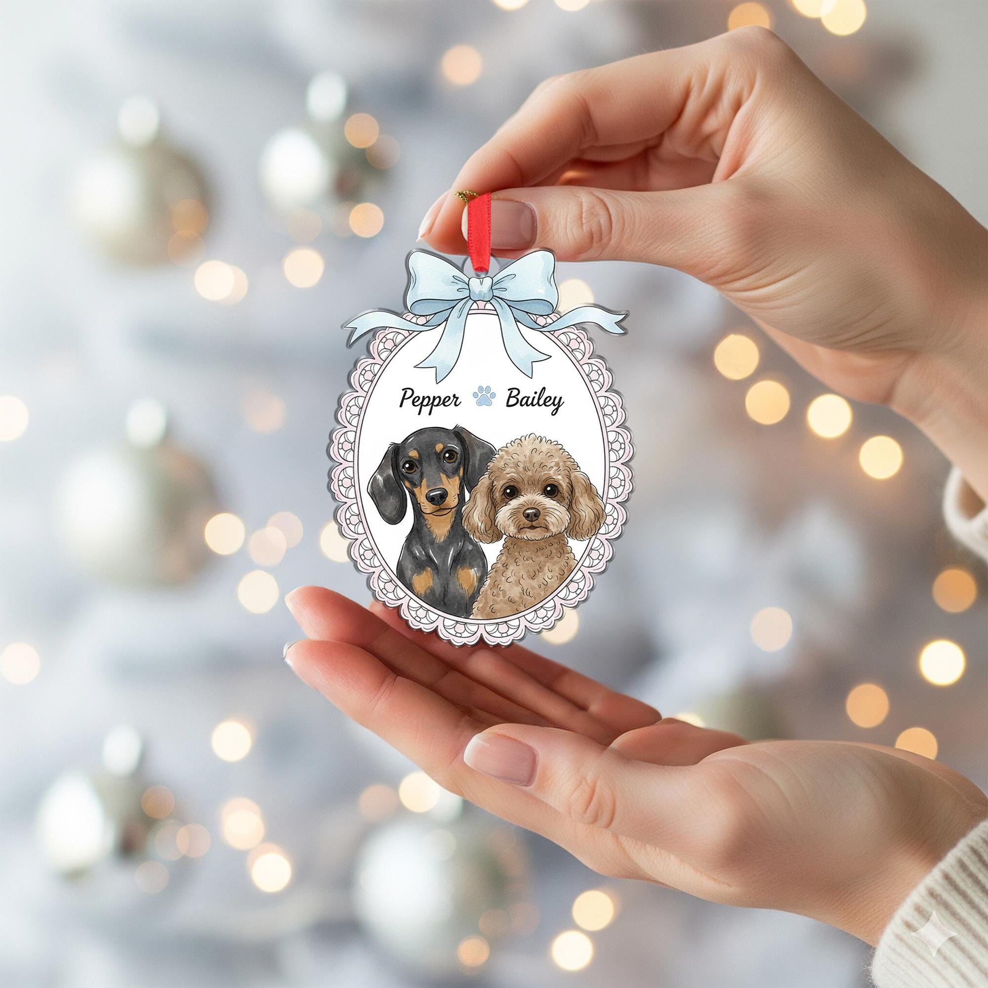 Personalized Dog Portrait Ornament — Hanging Pet Keepsake — Name Customization