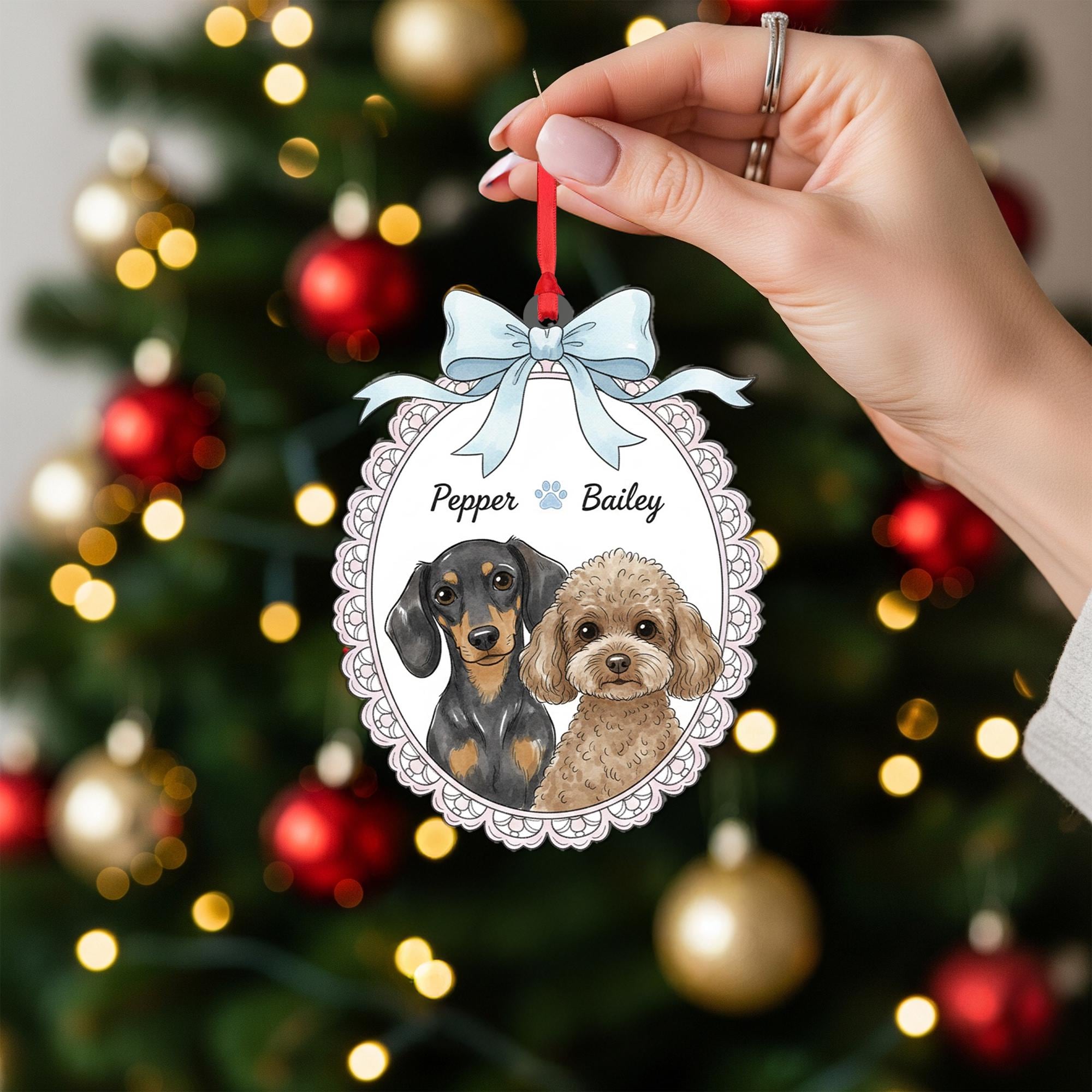 Personalized Dog Portrait Ornament — Hanging Pet Keepsake — Name Customization