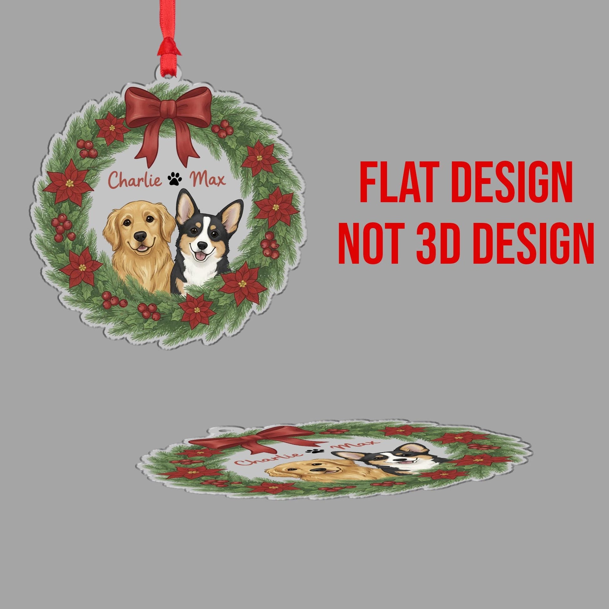 Personalized Pet Portrait Ornament — Hanging Dog Wreath Keepsake