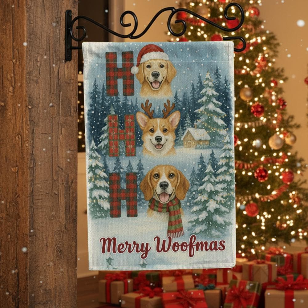 Dog Christmas Garden Flag: "Merry Woofmas" Holiday Banner