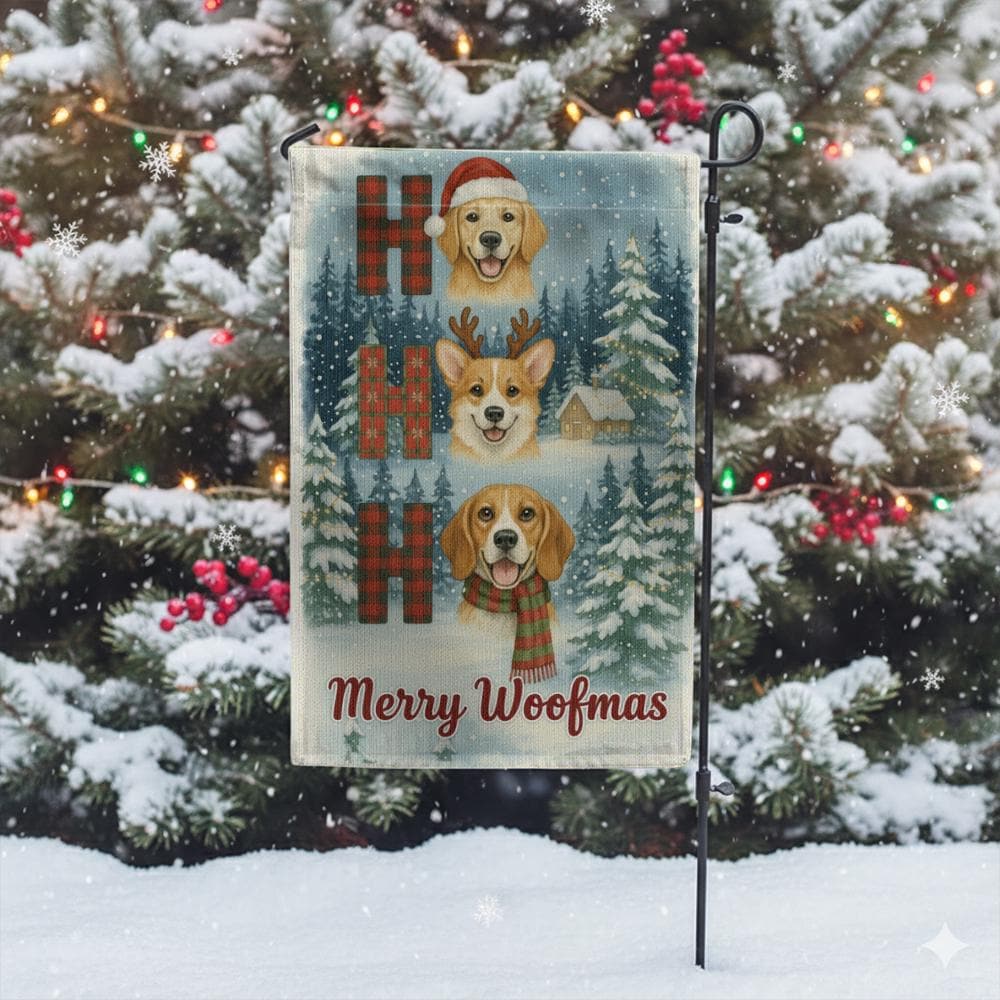 Dog Christmas Garden Flag: "Merry Woofmas" Holiday Banner