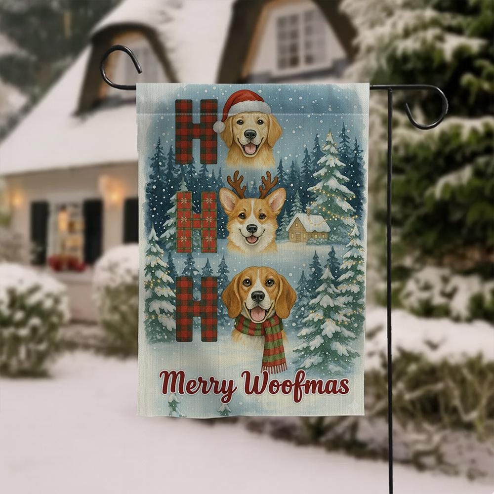 Dog Christmas Garden Flag: "Merry Woofmas" Holiday Banner