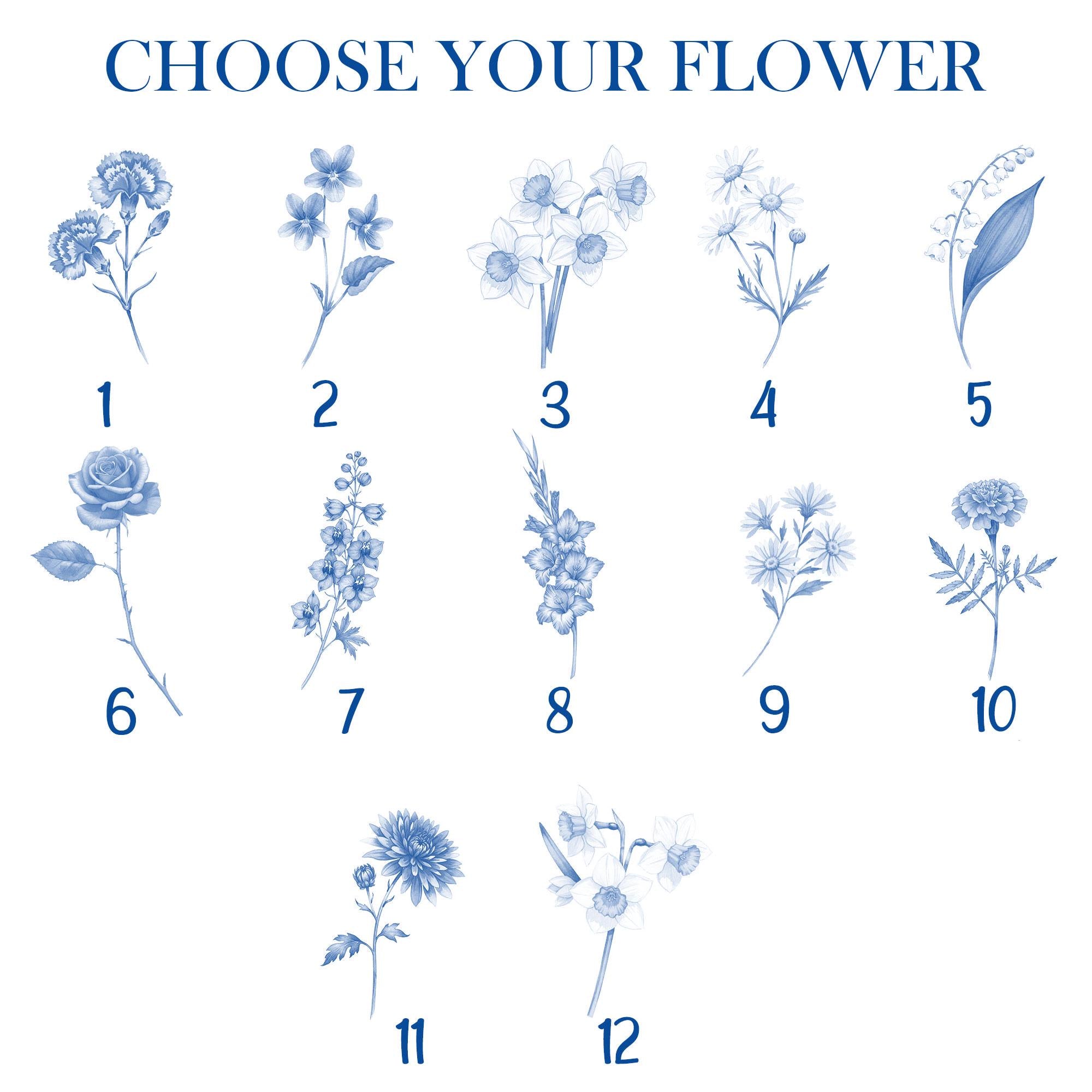 Personalized Birth Month Flower Jewelry Tray - Toile De Jouy Daughter Gift