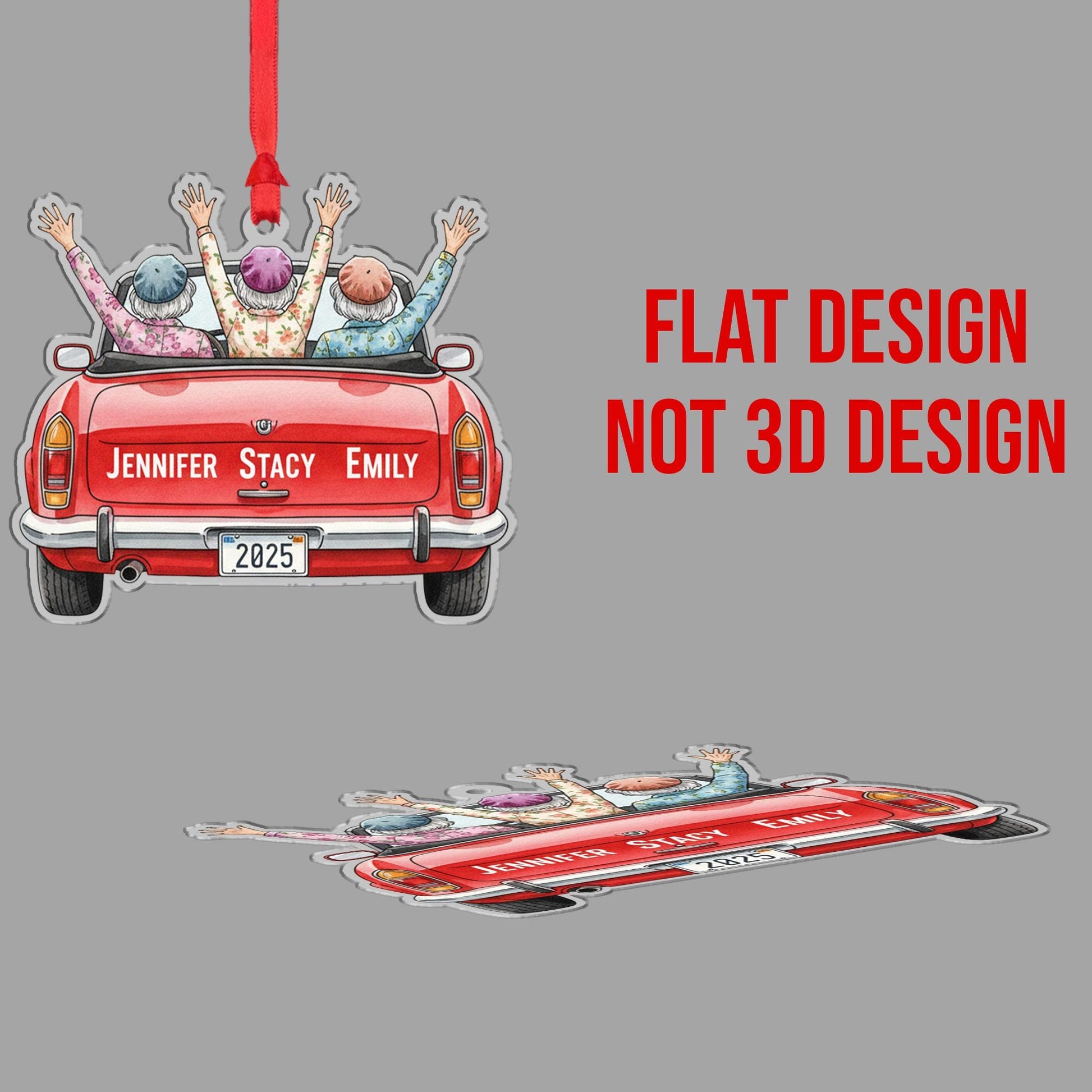 Personalized Car Ornament – Friends in Convertible Design with Custom Names and Year image 6