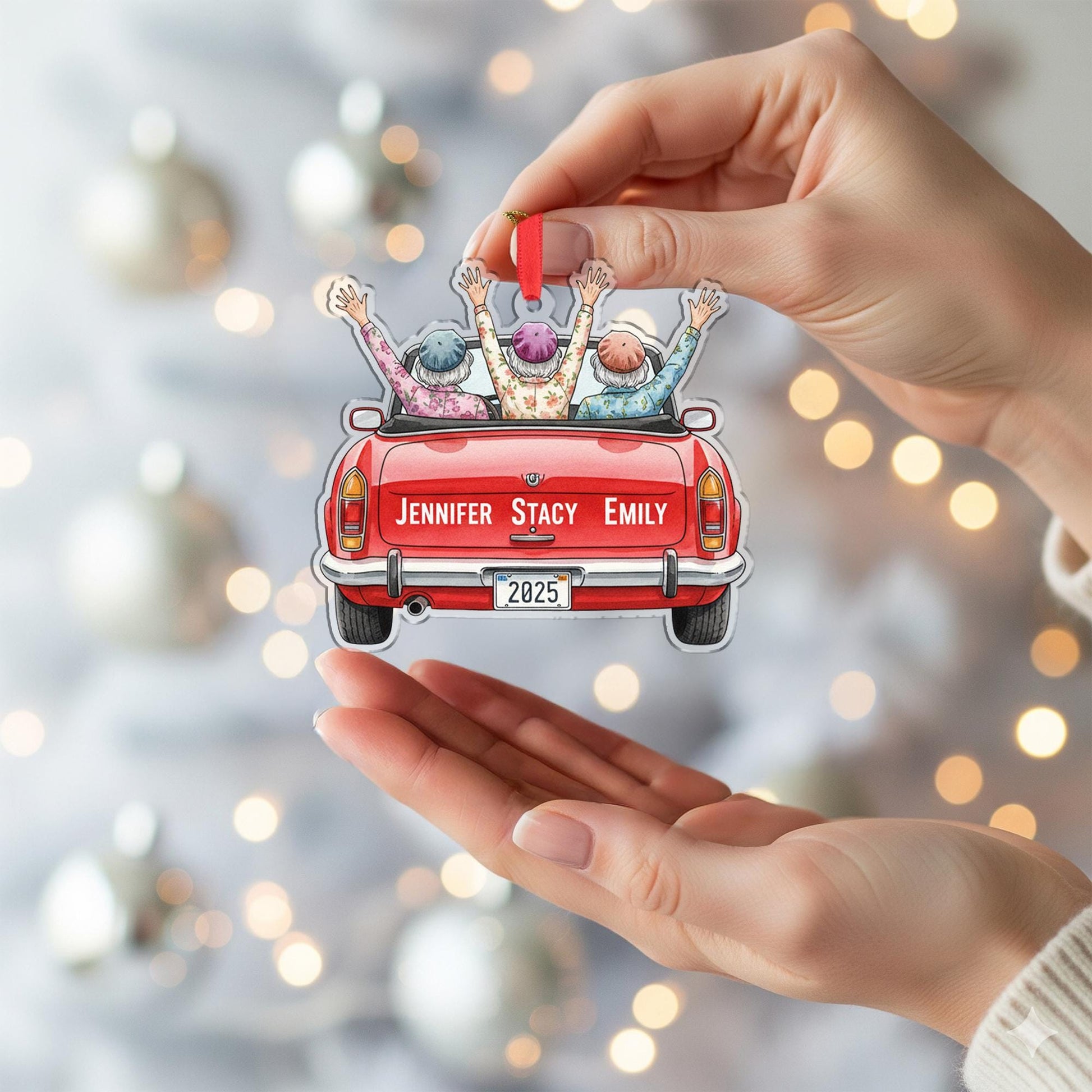 Personalized Car Ornament – Friends in Convertible Design with Custom Names and Year image 5