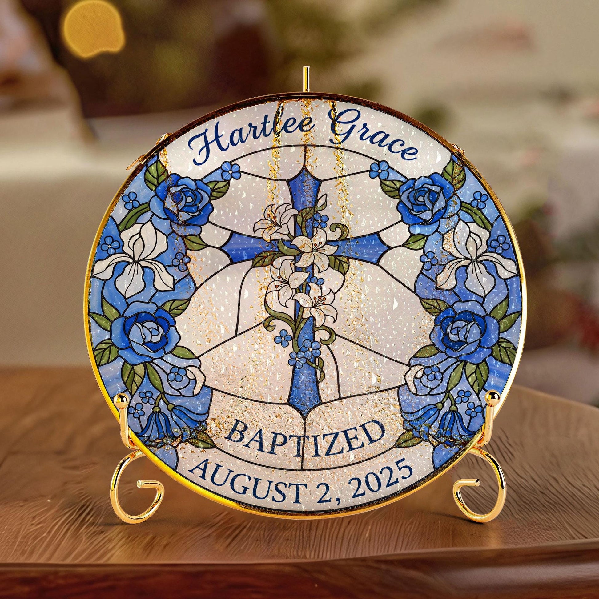 Baptism Glass Suncatcher for Baby: Personalized Birth Month Flower Keepsake image 3