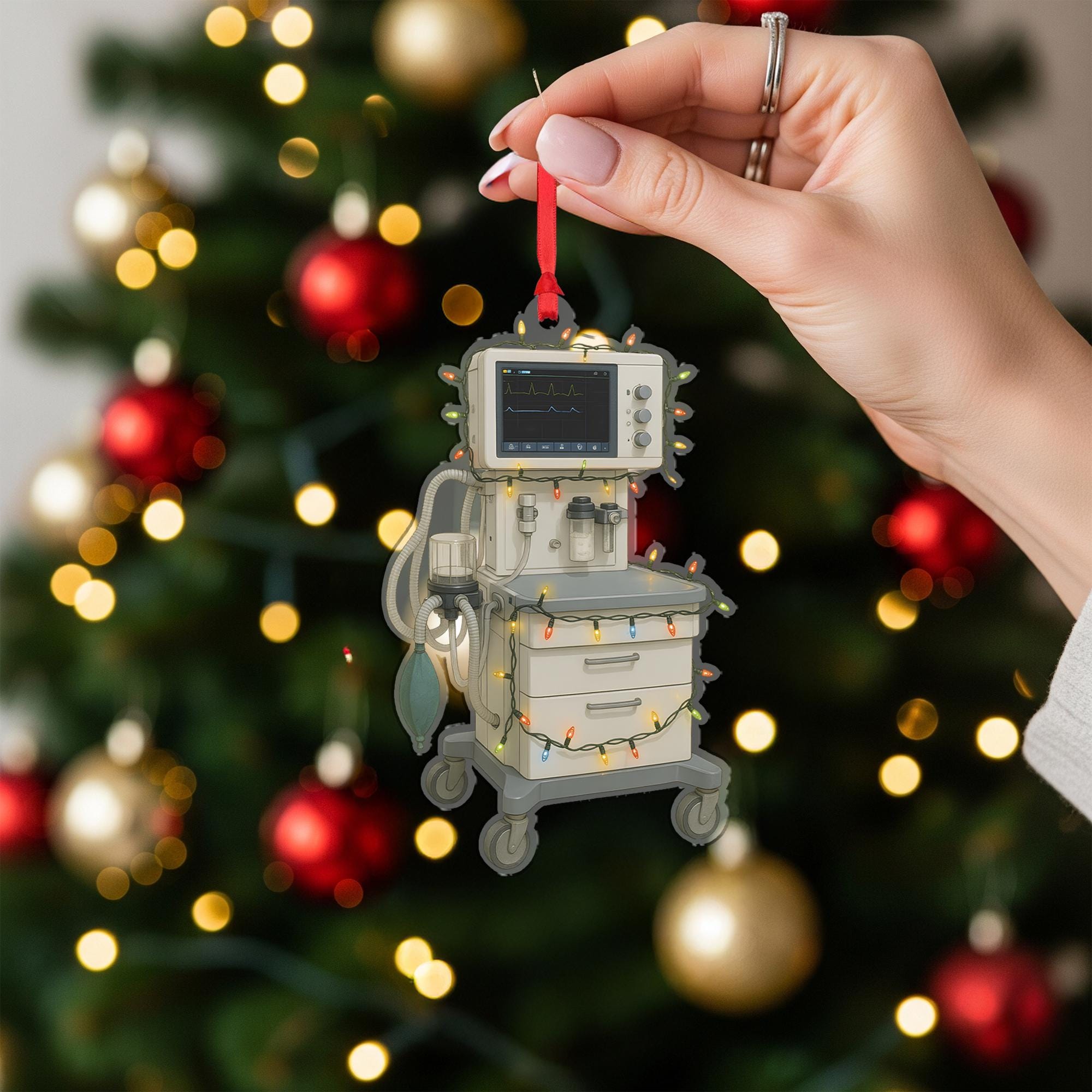 Acrylic Anesthesia Machine Ornament – Medical Equipment Design with Holiday Lights image 1