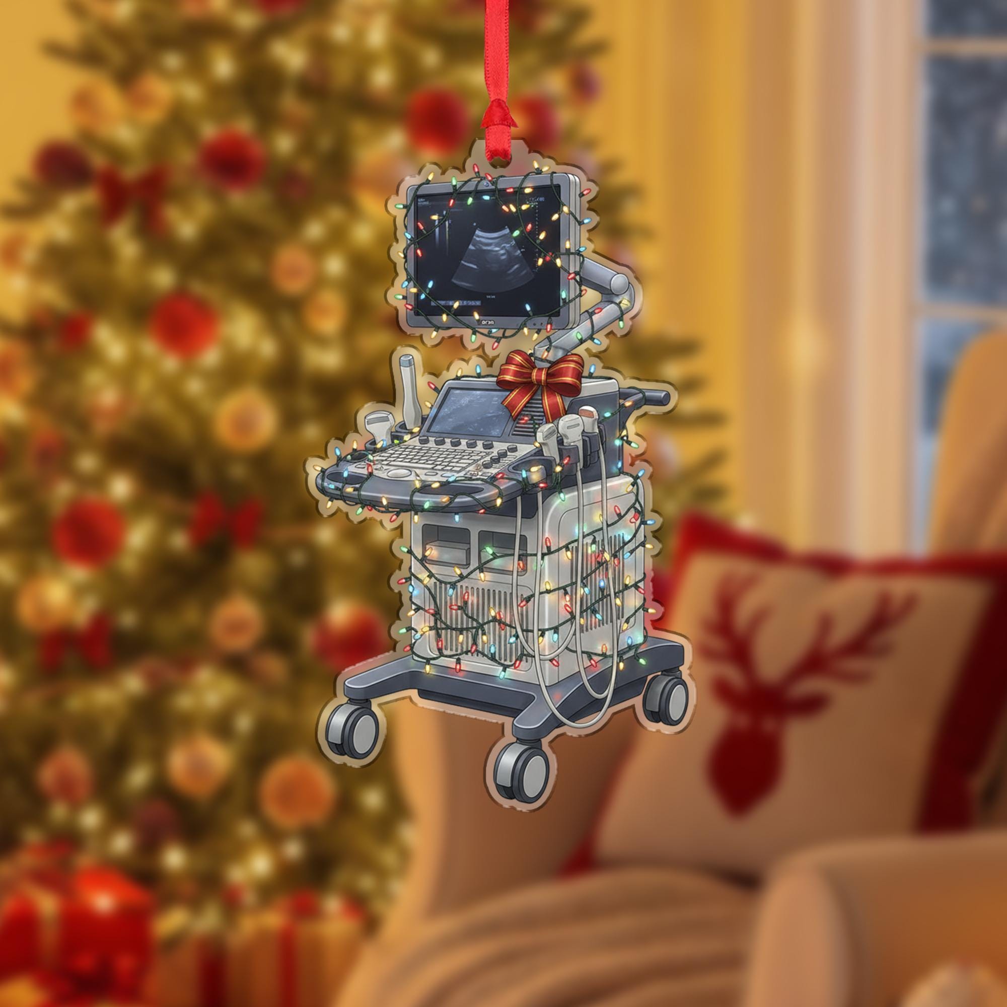 Acrylic Ultrasound Machine Ornament – Medical Equipment Design with Holiday Lights image 1