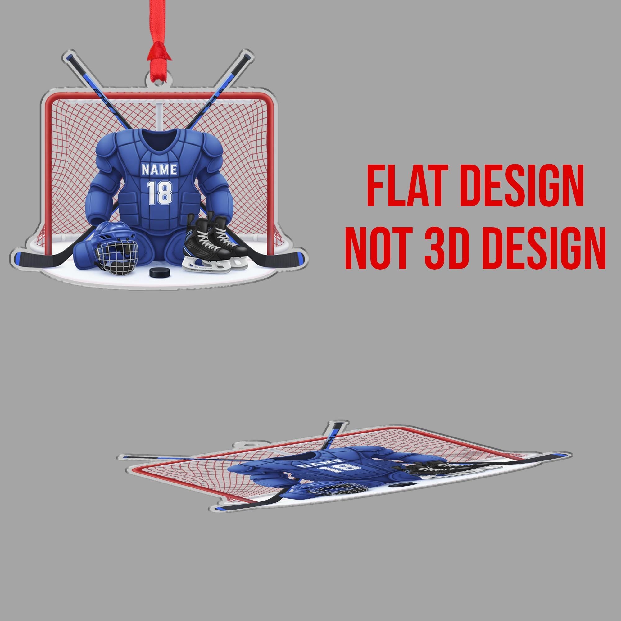 Personalized Acrylic Hockey Ornament – Goalie Gear Design with Net and Skates image 5