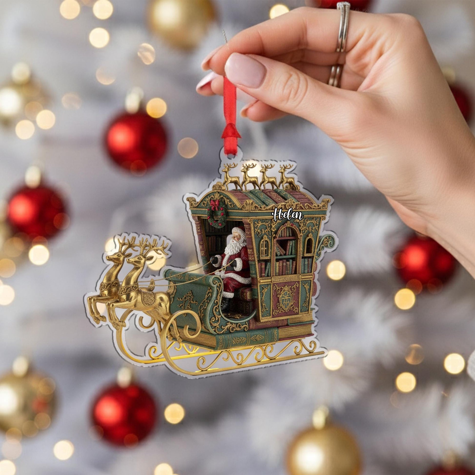 Custom Santa Sleigh Book Ornament | Personalized Christmas Decor image 1