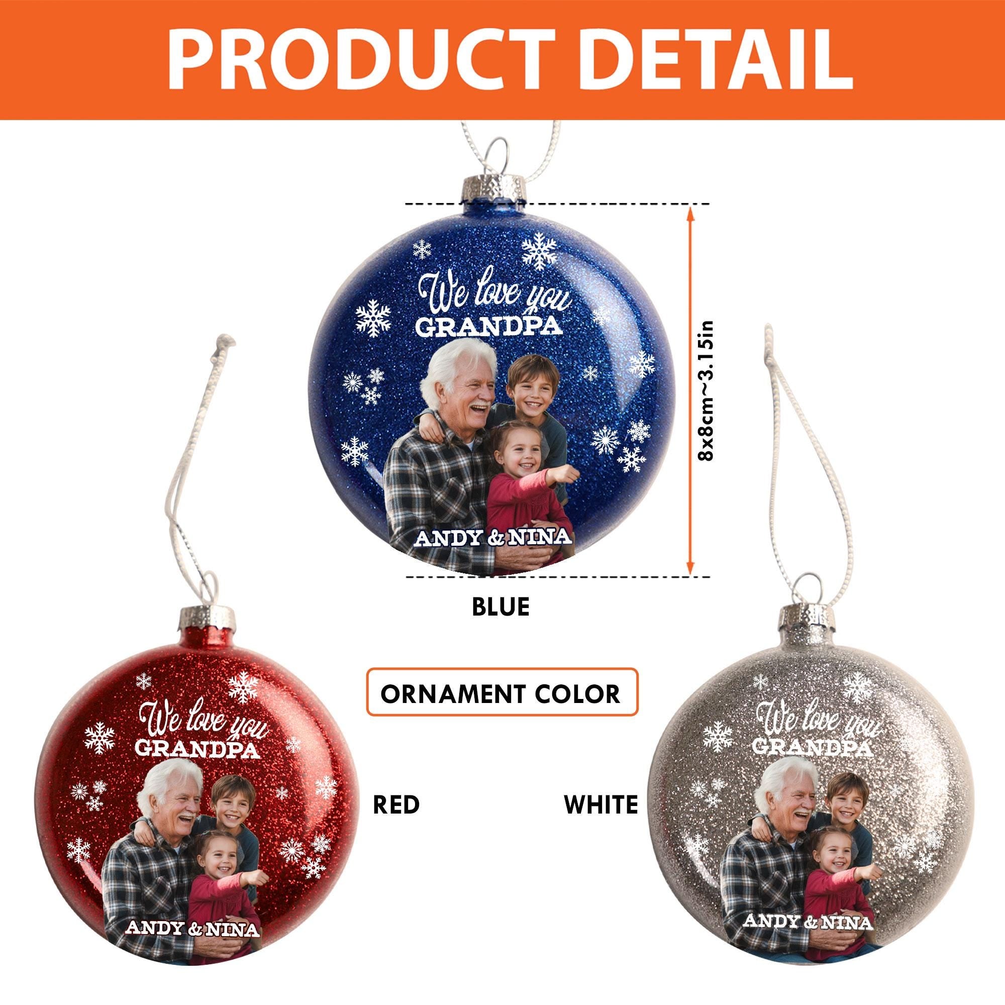 Custom Photo Glitter Ornament | Personalized Plastic Christmas Bauble image 3