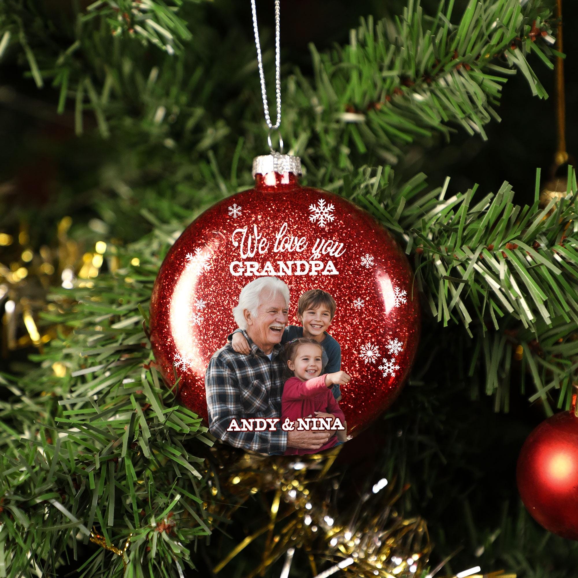 Custom Photo Glitter Ornament | Personalized Plastic Christmas Bauble image 1