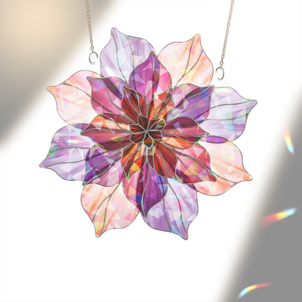 Dahlia Flower Window Hanging – Purple Pink Sun Catcher Decoration image 1