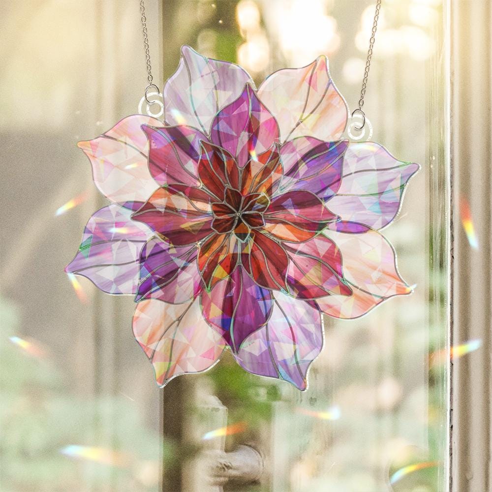 Dahlia Flower Window Hanging – Purple Pink Sun Catcher Decoration image 2