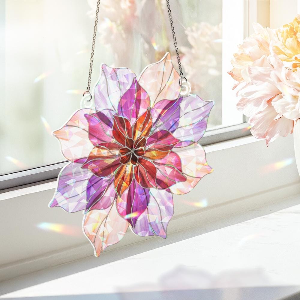Dahlia Flower Window Hanging – Purple Pink Sun Catcher Decoration image 4