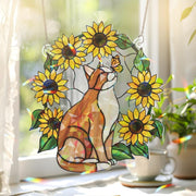 Cat and Sunflower Window Hanging – Orange White Cat with Butterfly Decoration image 1