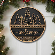 Wooden Welcome Door Sign – Rustic Forest Tree Round Hanging Home Decor image 1