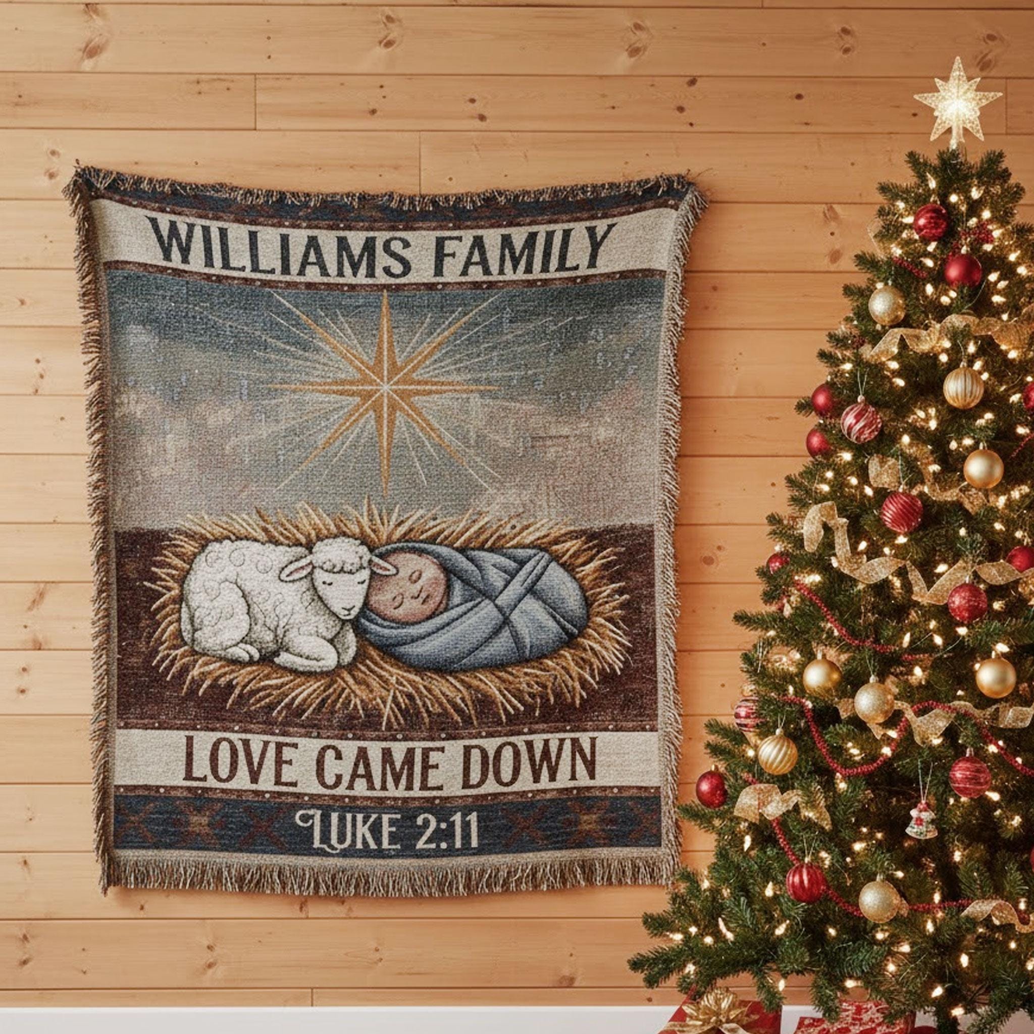 Nativity Scene Blanket: Bible Verse Woven Throw with Personalized Family Name image 4