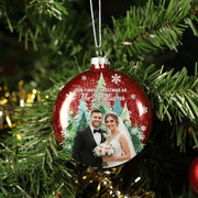 Custom Wedding Photo Glitter Ornament: Personalized Couple Plastic Bauble image 1