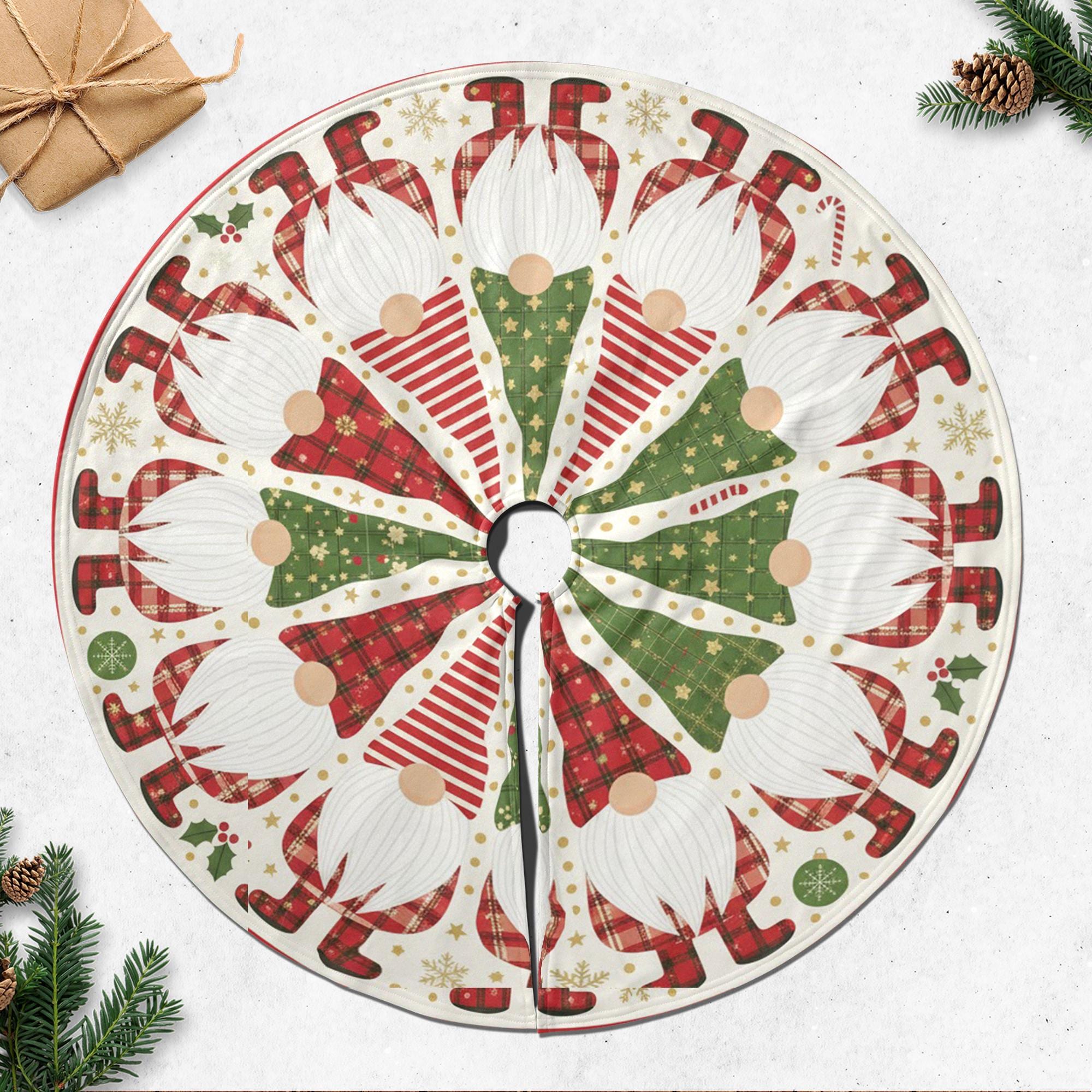 Gnome Christmas Tree Skirt: Festive Plaid Holiday Base Mat image 3