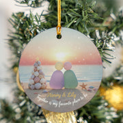 Personalized Ceramic Ornament: Sea Glass Couple, Beach Sunset, Seashell Tree, Custom Names image 1