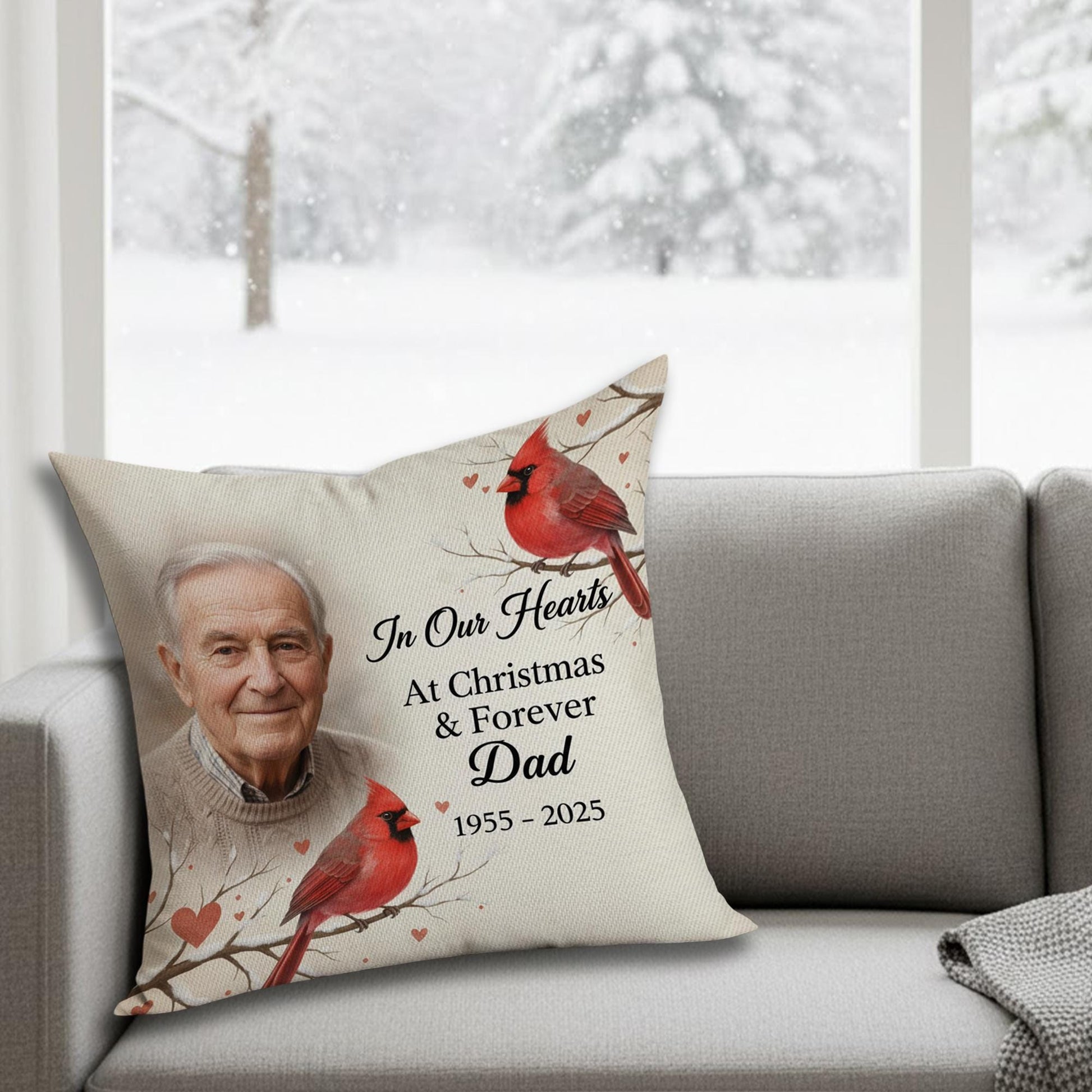 Personalized Christmas Pillow: Cardinal & Red Bird Design, Memorial Dad Tribute image 2