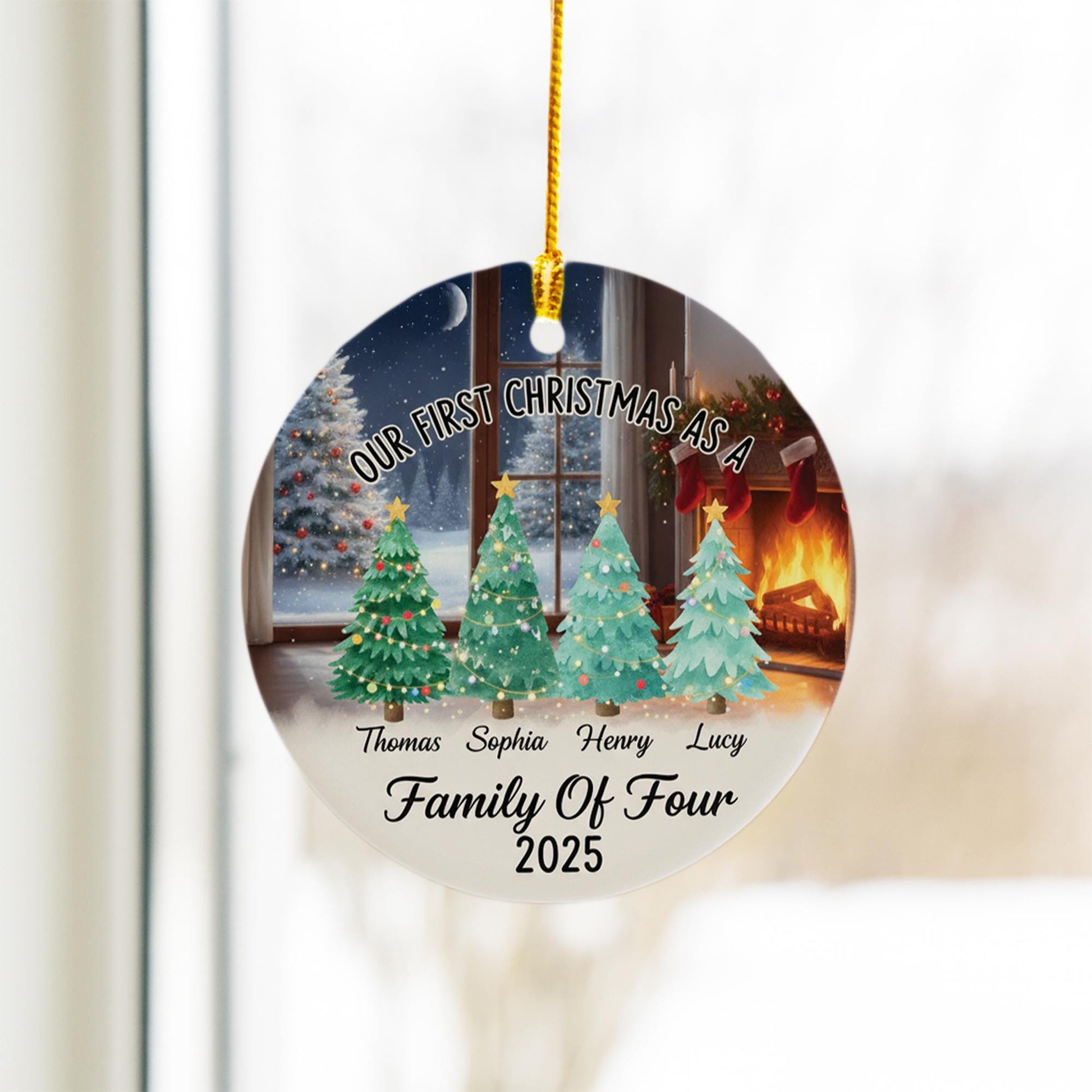 Personalized Family of Four Ceramic Ornament: First Christmas, Custom Names image 3
