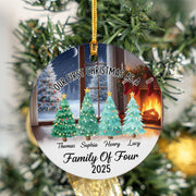 Personalized Family of Four Ceramic Ornament: First Christmas, Custom Names image 1