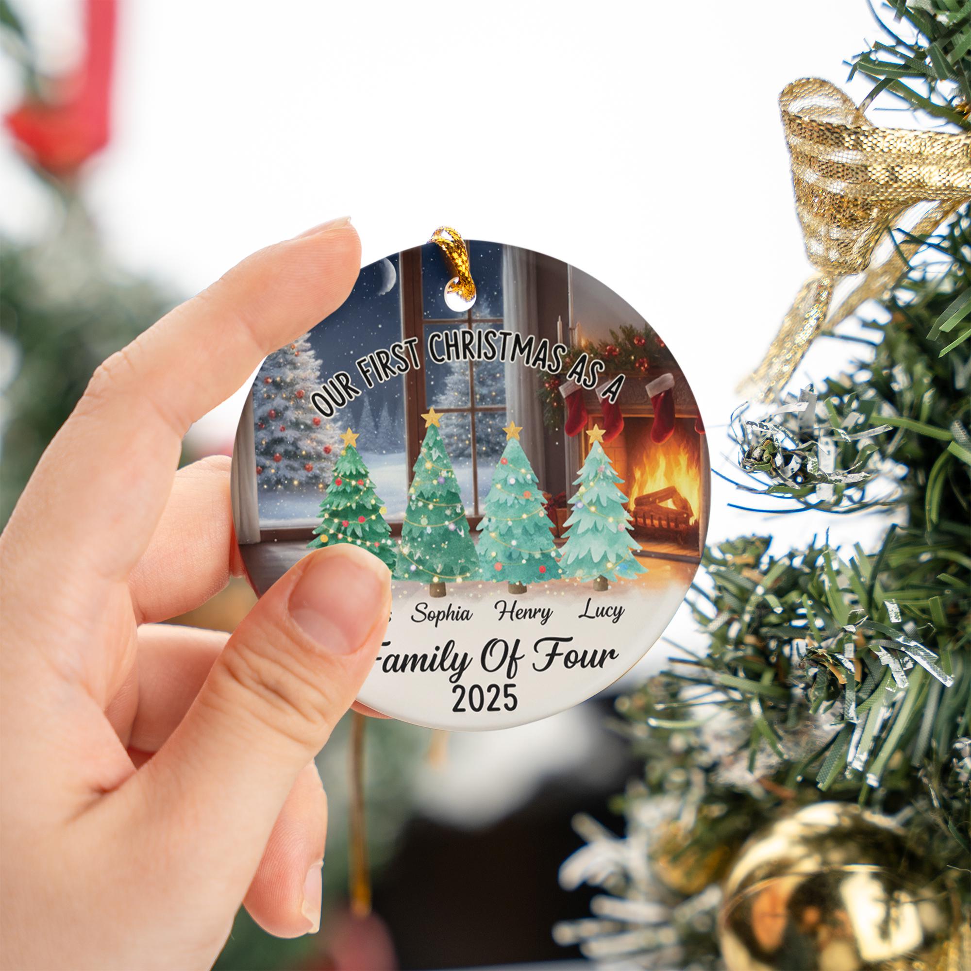 Personalized Family of Four Ceramic Ornament: First Christmas, Custom Names image 7