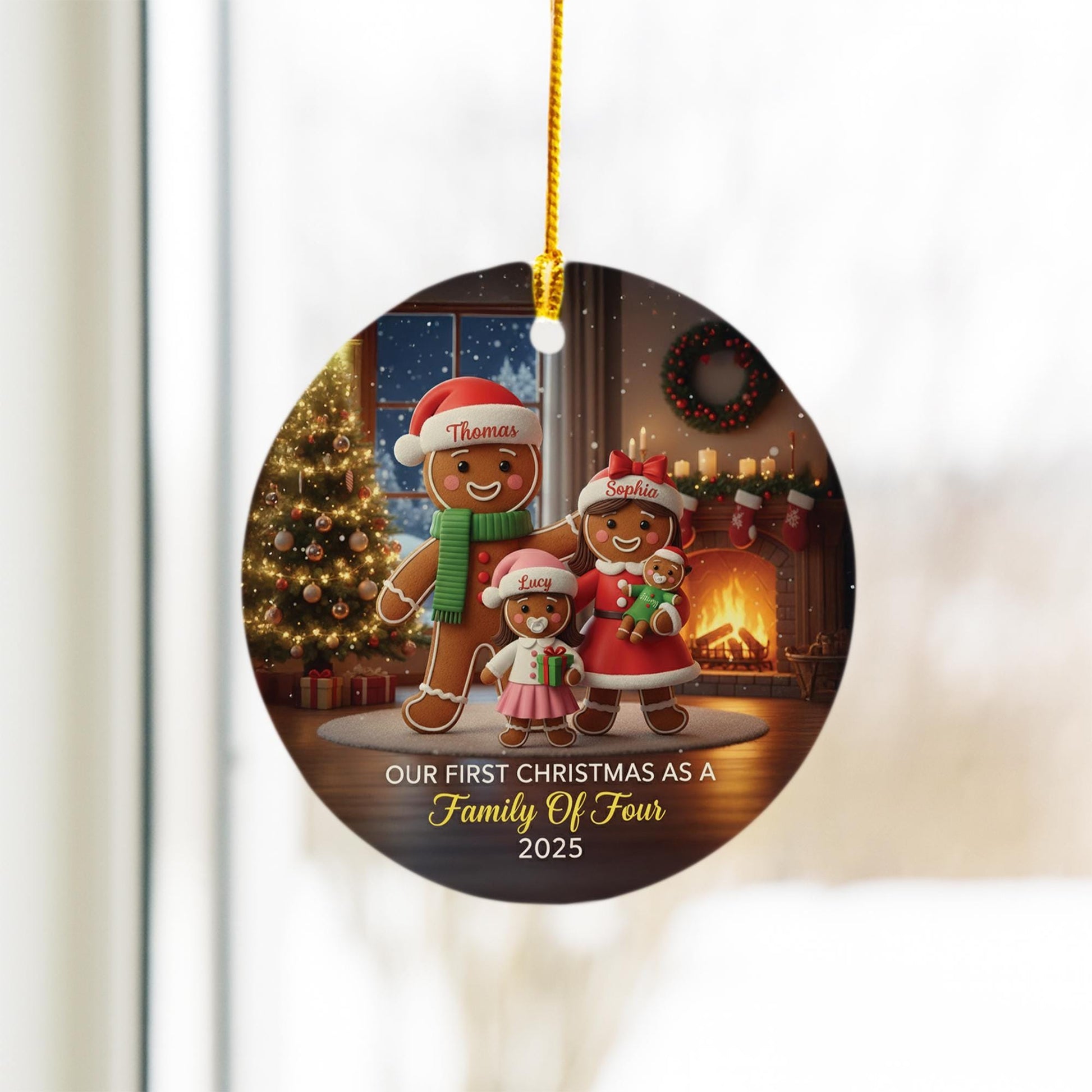 Personalized Gingerbread Family Ornament: Custom Christmas Ceramic image 2