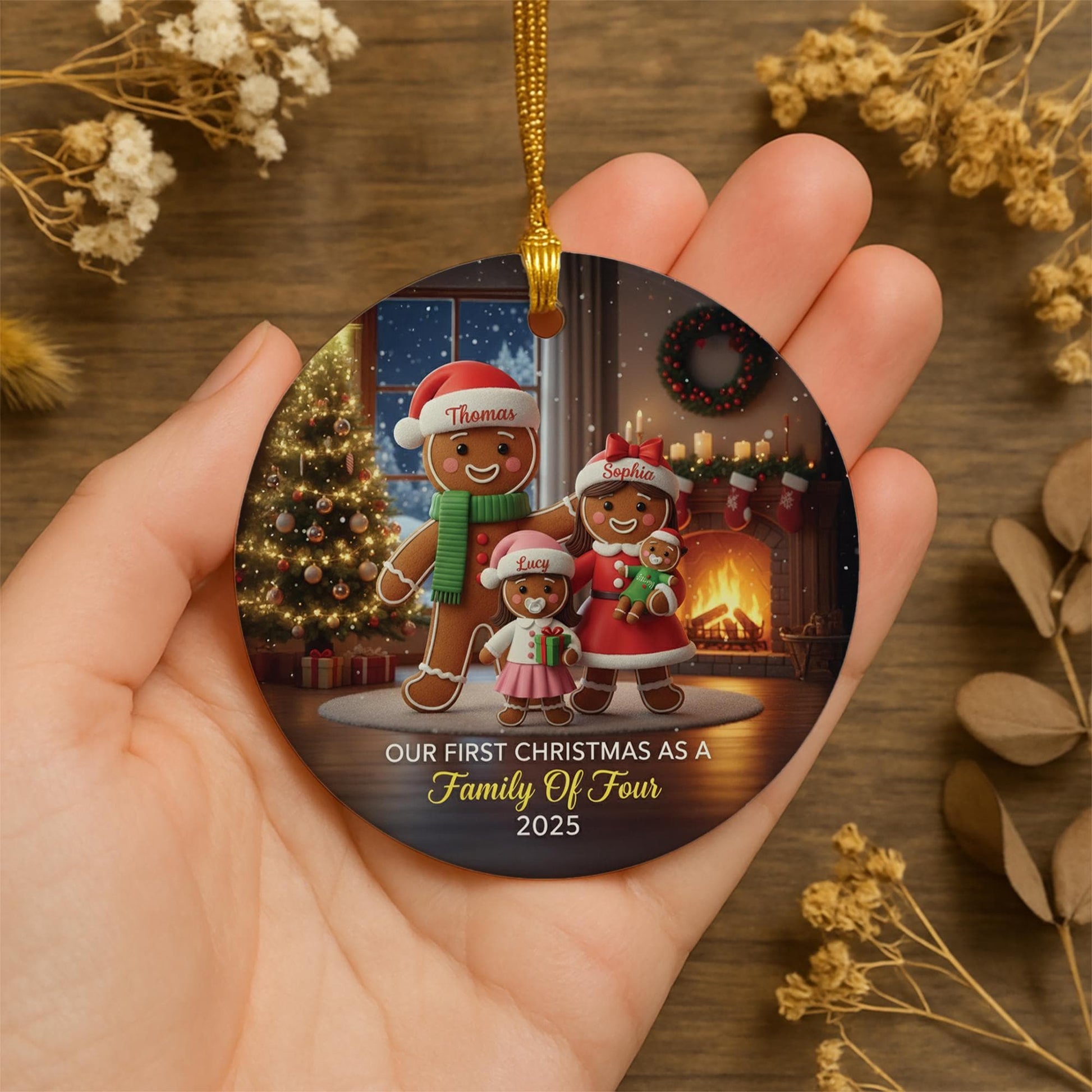 Personalized Gingerbread Family Ornament: Custom Christmas Ceramic image 3