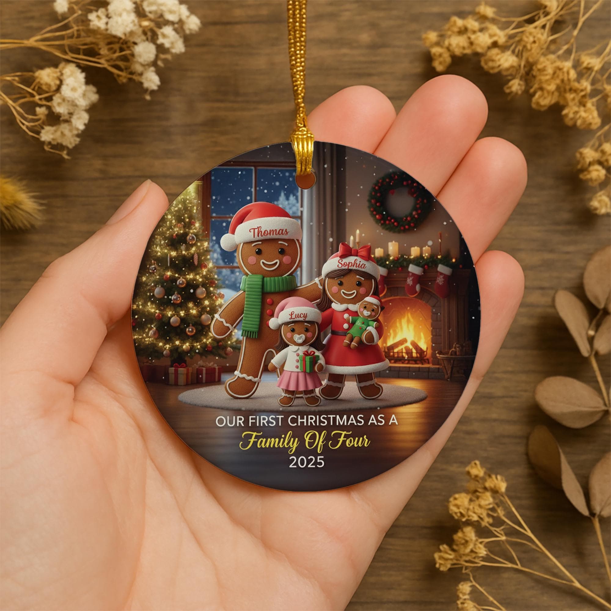 Personalized Gingerbread Family Ornament: Custom Christmas Ceramic image 3