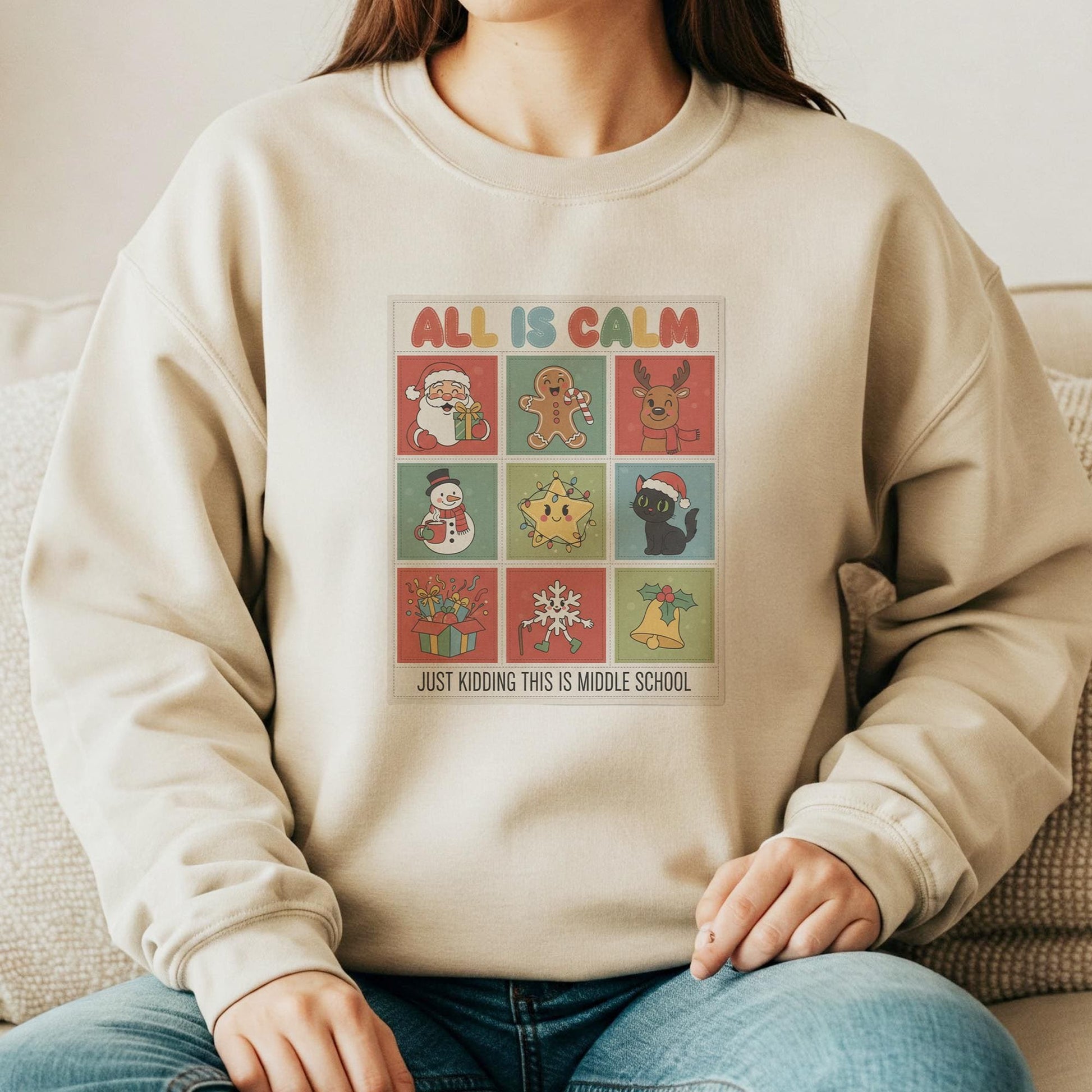 Middle School Teacher Christmas Sweatshirt: Funny Holiday Character Grid image 4