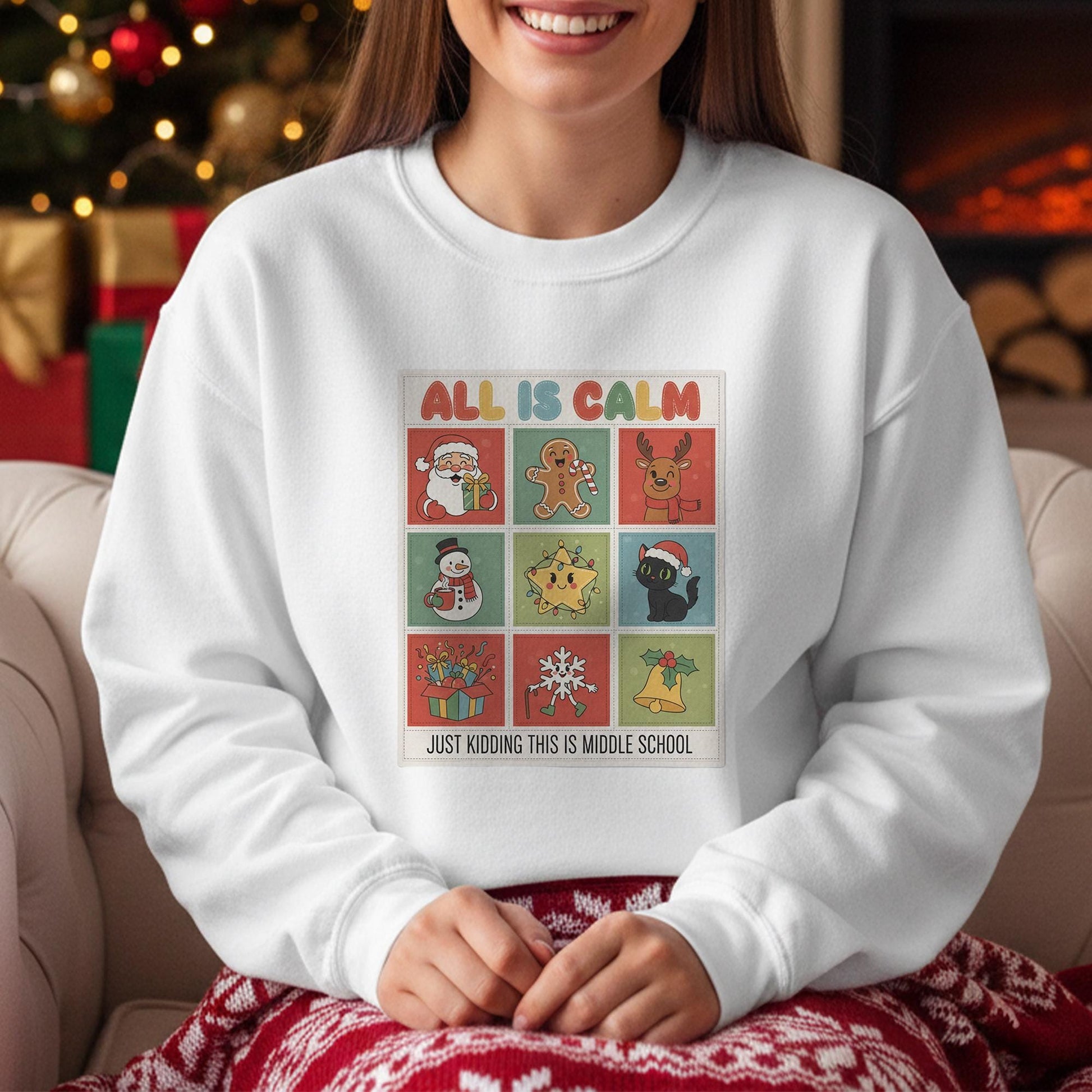 Middle School Teacher Christmas Sweatshirt: Funny Holiday Character Grid image 13