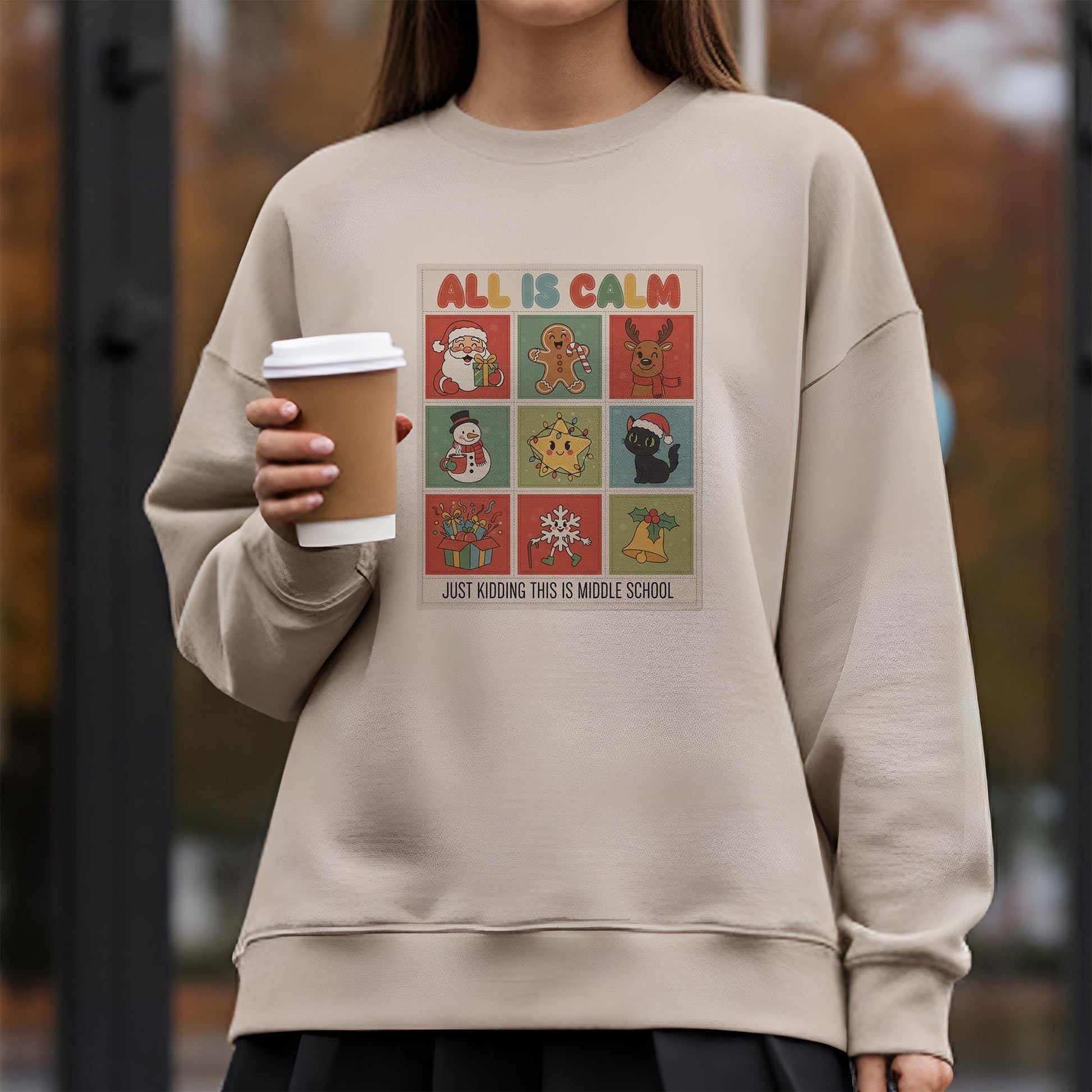 Middle School Teacher Christmas Sweatshirt: Funny Holiday Character Grid image 11