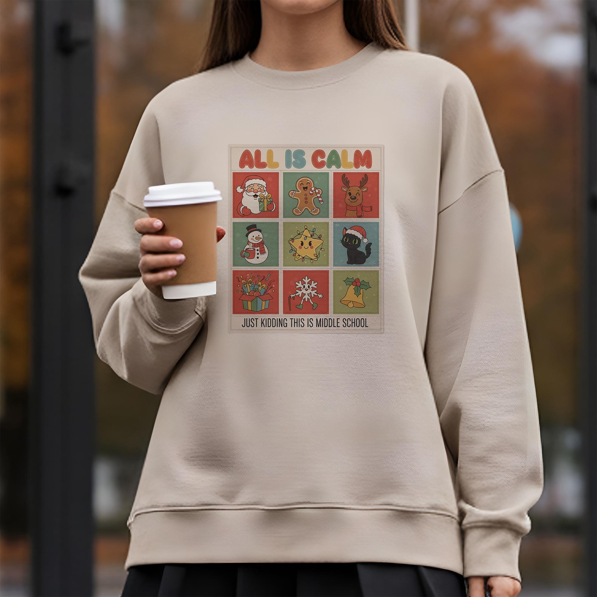 Middle School Teacher Christmas Sweatshirt: Funny Holiday Character Grid image 11