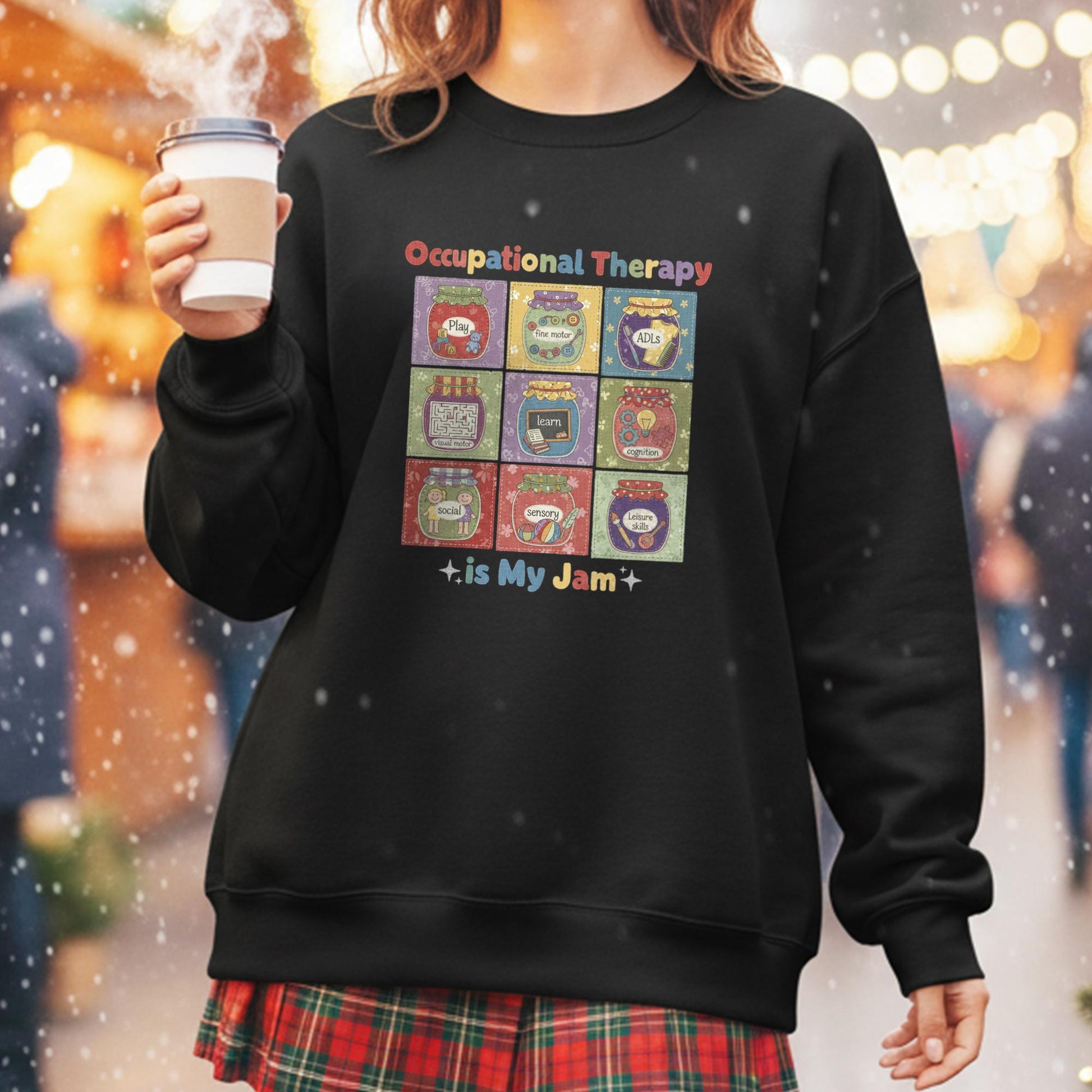 Occupational Therapy Sweatshirt: "OT Is My Jam" Quote, 9-Grid Jars Graphic, Therapist Crewneck image 11