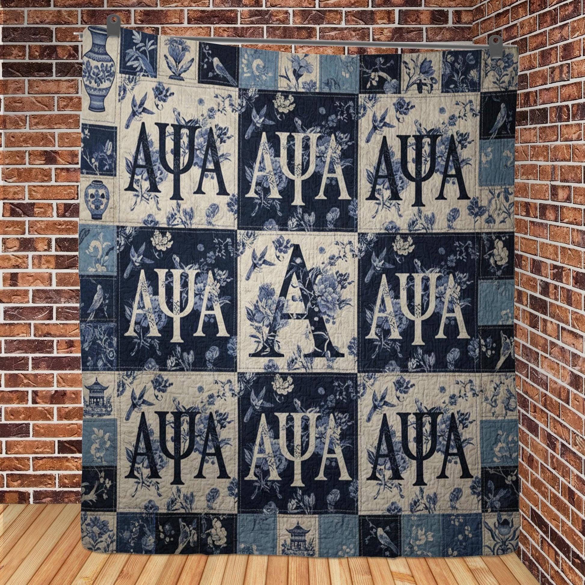 Alpha Psi Alpha Quilt: Blue Chinoiserie Floral Patchwork image 5