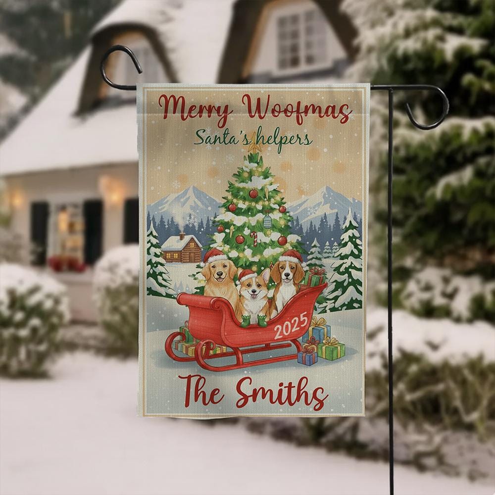 Personalized Dog Christmas Garden Flag: Merry Woofmas Home Decor
