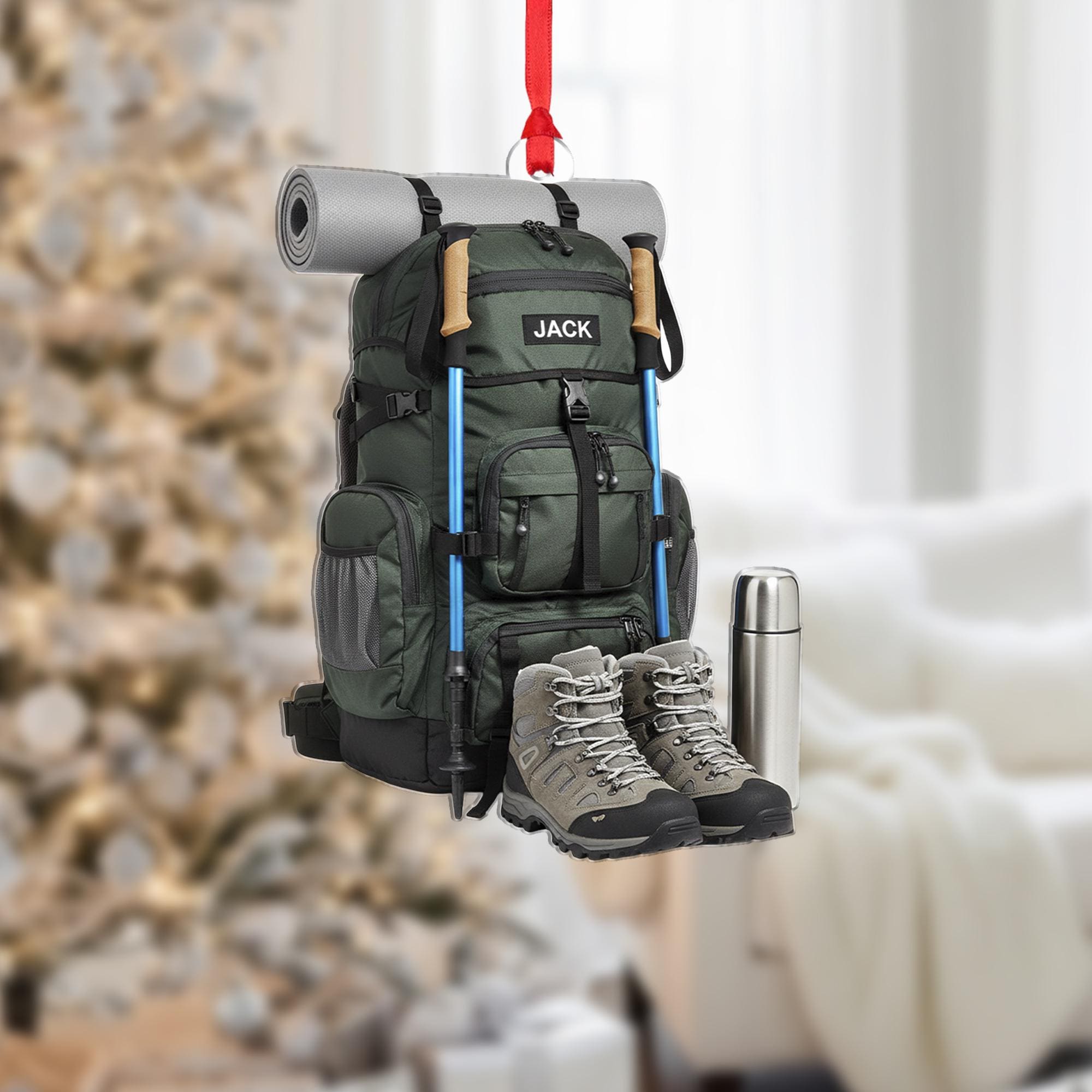 Personalized Backpack Ornament: Custom Name Camping Gear Ornament