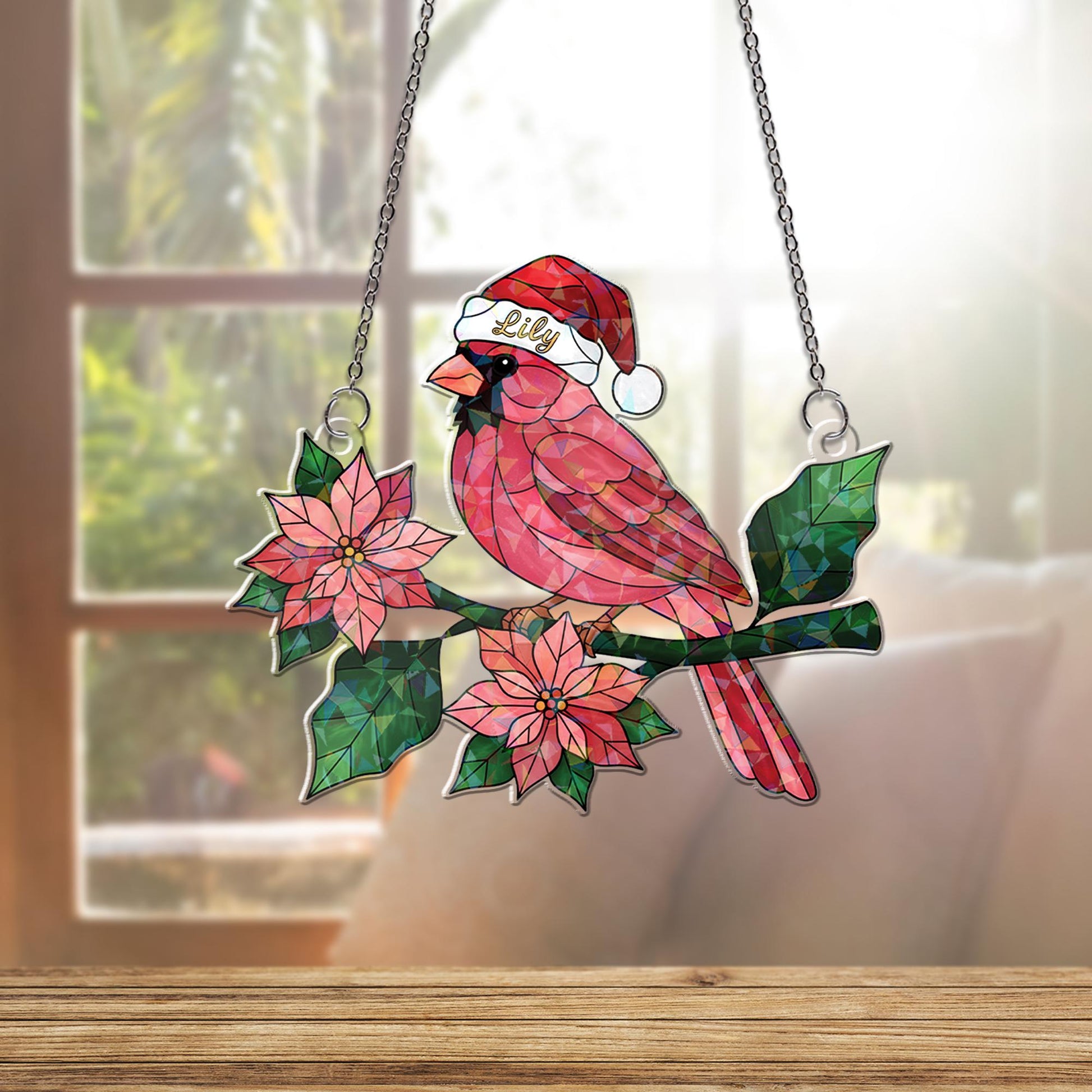 Acrylic Hologram Cardinal Christmas Window Hanging: Holiday Bird Decor
