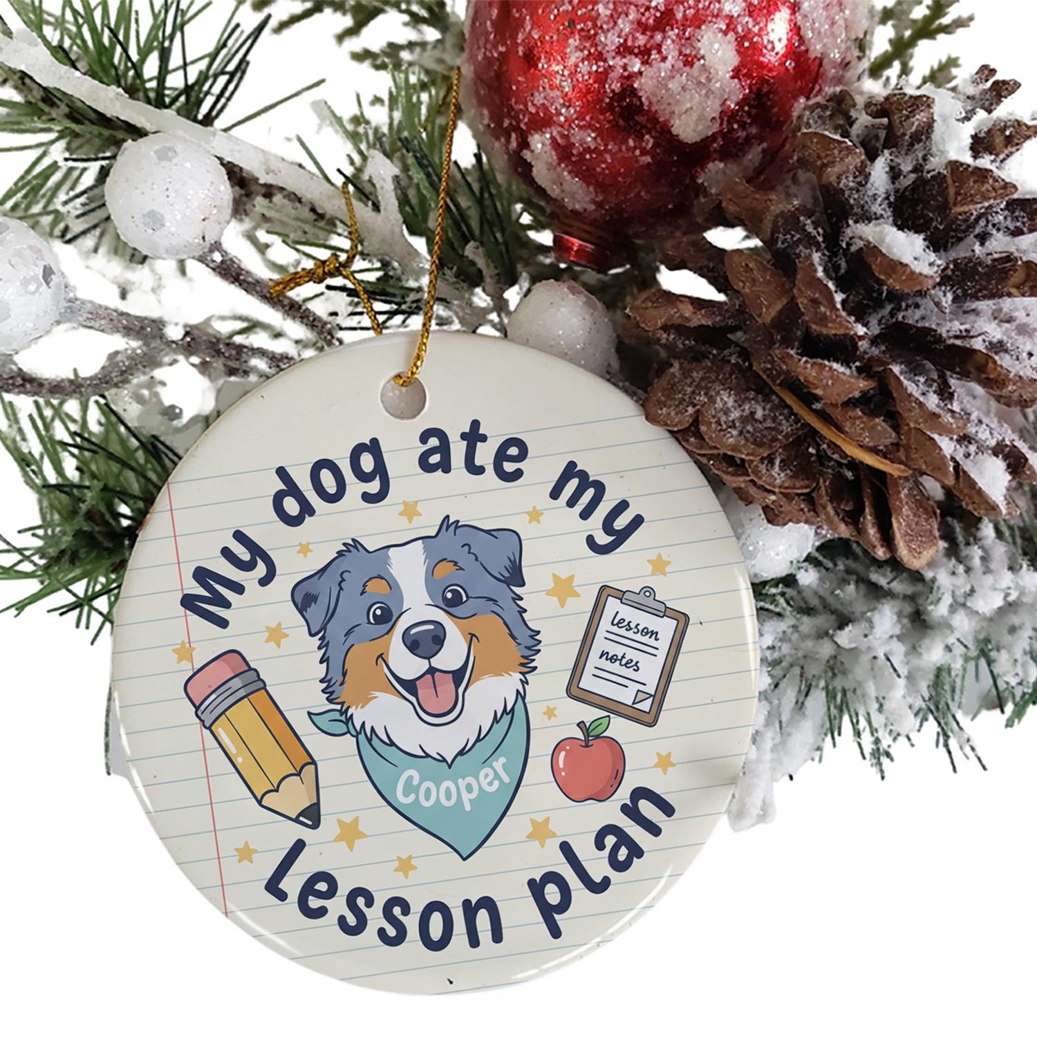 Dog Ate My Lesson Plan Ornament: Personalized Teacher Gift