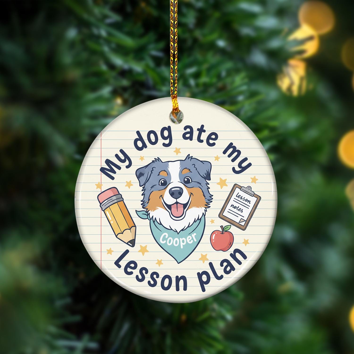 Dog Ate My Lesson Plan Ornament: Personalized Teacher Gift