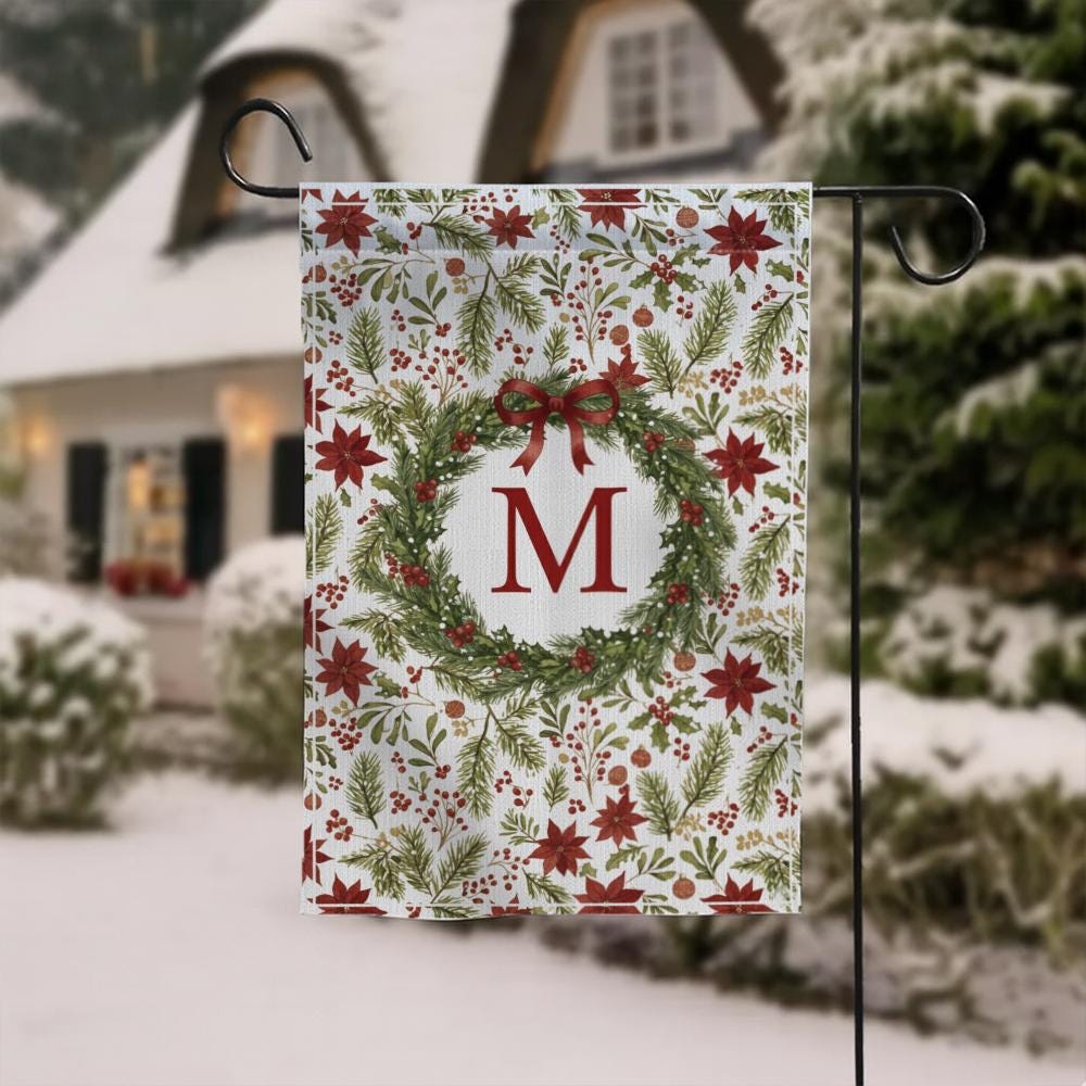 Personalized Garden Flag – Monogram Wreath Print, Polyester Outdoor Banner